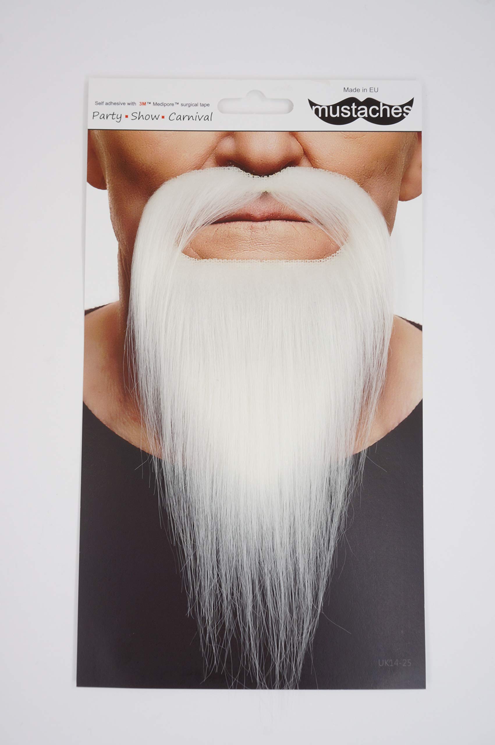 Self-Adhesive Mustaches for Adults - Ducktail Fake Beard Costume Accessory - Novelty White False Facial Hair - Perfect for Halloween, Cosplay & Themed Parties