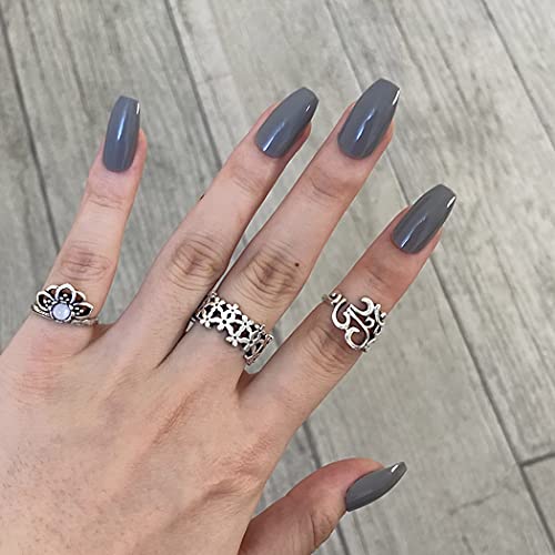 Brinote Coffin Press on Nails - 24Pcs Long Glossy Acrylic False Nails with Ballerina Shape, Full Cover Fake Nails for Women & Girls, Natural Manicure for Daily Wear & Office Use (Gray) - Perfect for Parties, Weddings, and Special Occasions