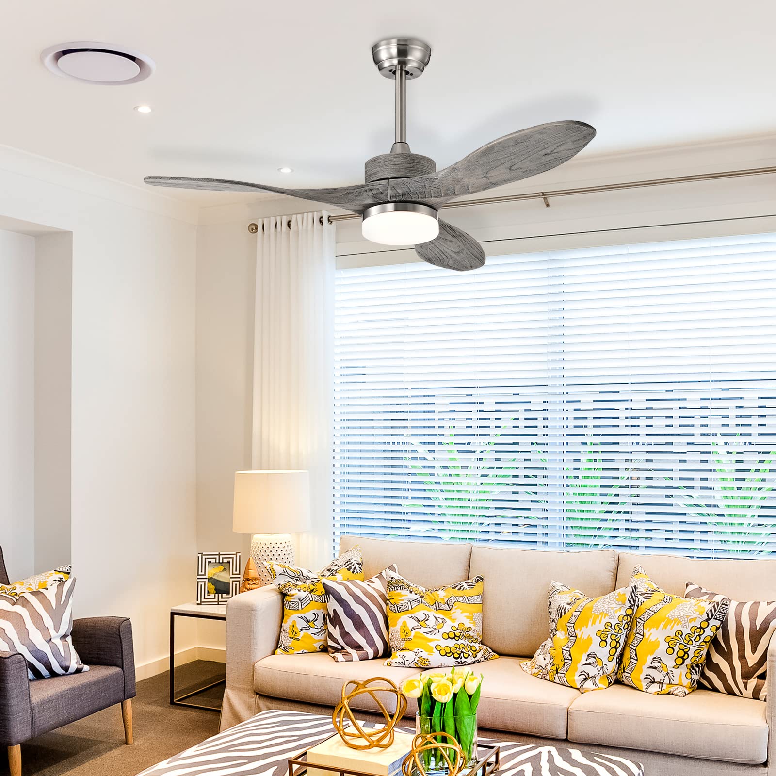 Tangkula 48 Inch Modern Ceiling Fan with LED Light & Remote Control - 6 Speed Reversible DC Motor, Ultra Quiet, 8H Timer - Perfect for Living Room, Bedroom, Office & Patio (Nickel Finish)