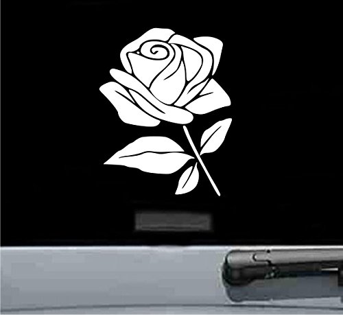 JS Artworks White Rose Flower Vinyl Decal Sticker - Waterproof Removable Wall Art for Home Decor, Laptop, Car, Windows & DIY Crafts