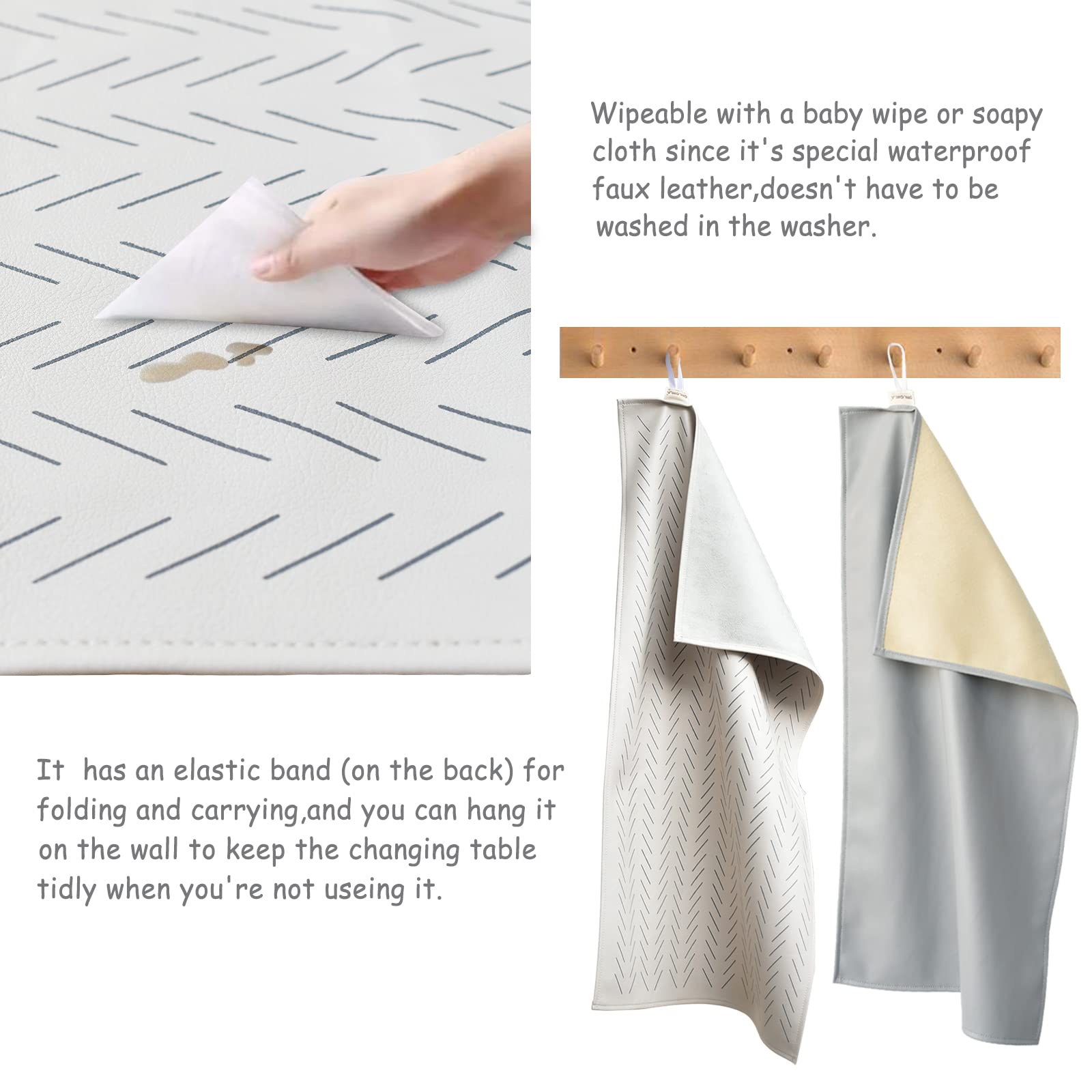Owlowla Portable Baby Diaper Changing Pad - Waterproof Travel Changing Mat with Liner for Newborns & Toddlers (Gray Herringbone Pattern) | Ideal for Home, Nursery, Travel & On-the-Go Diaper Changes