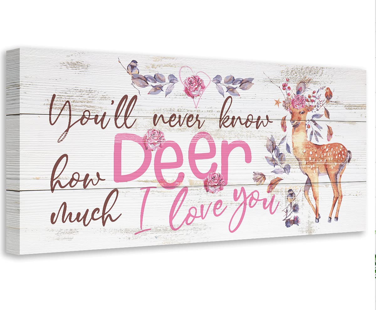 Deer Love Woodland Animal Wall Art - Inspirational Nursery Decor, Baby Shower Gift, 30x60 Stretched Canvas Print for Girls Bedroom & Kids Room - Perfect for Nursery Wall Decor and Baby Shower Present