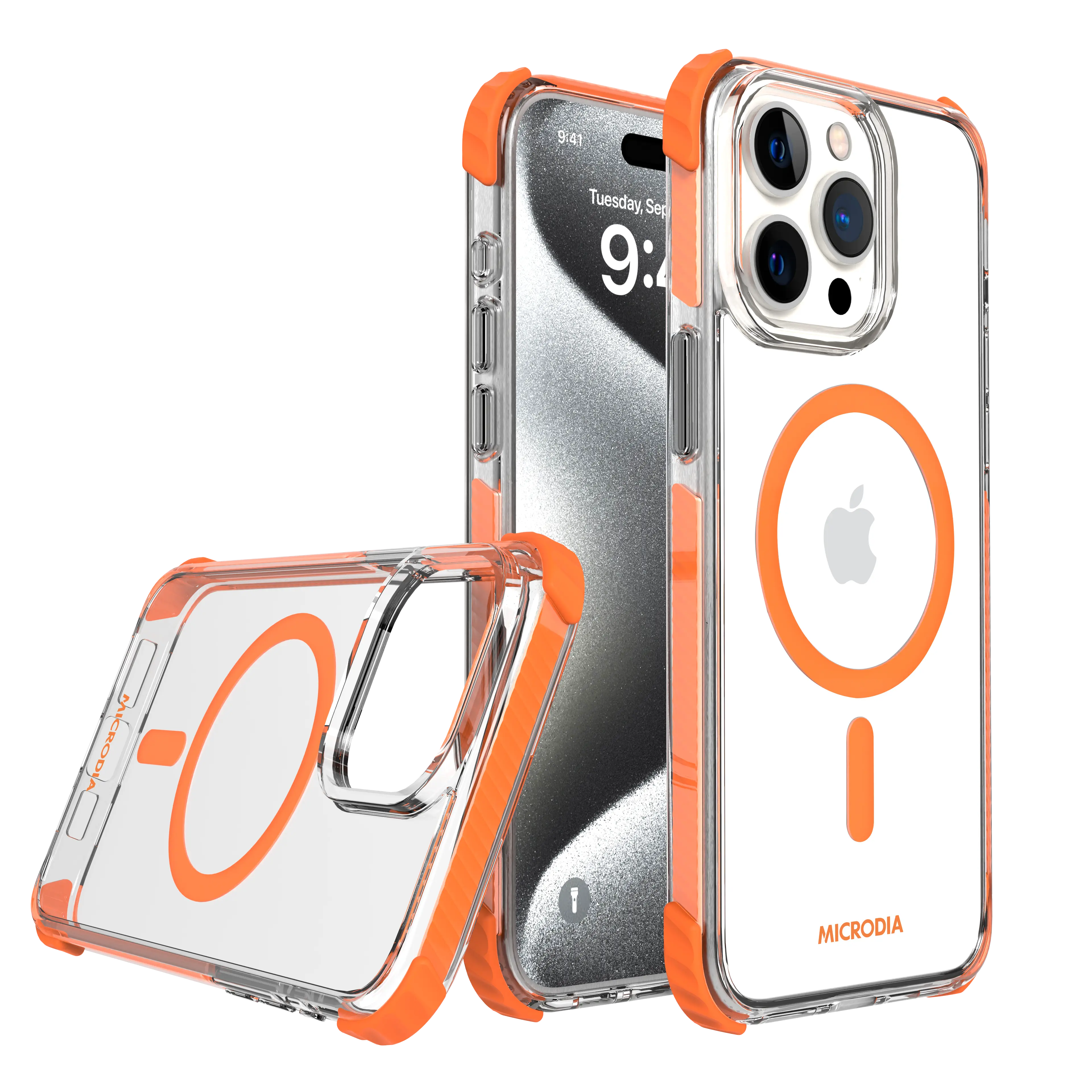MICRODIA CRYSTAL GEAR™ Ultra Clear Protective iPhone Case - Shockproof & Scratch Resistant Cover for iPhone [Model] - Perfect for Outdoor Activities, Travel & Daily Use (Orange)