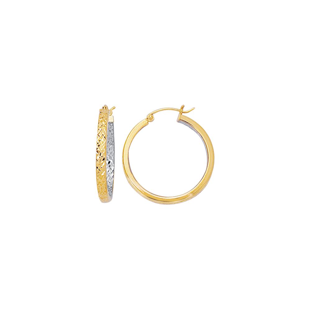 10K Gold Diamond Cut Hoop Earrings - Yellow Gold Exterior with White Gold Interior | Perfect for Weddings, Parties & Everyday Wear