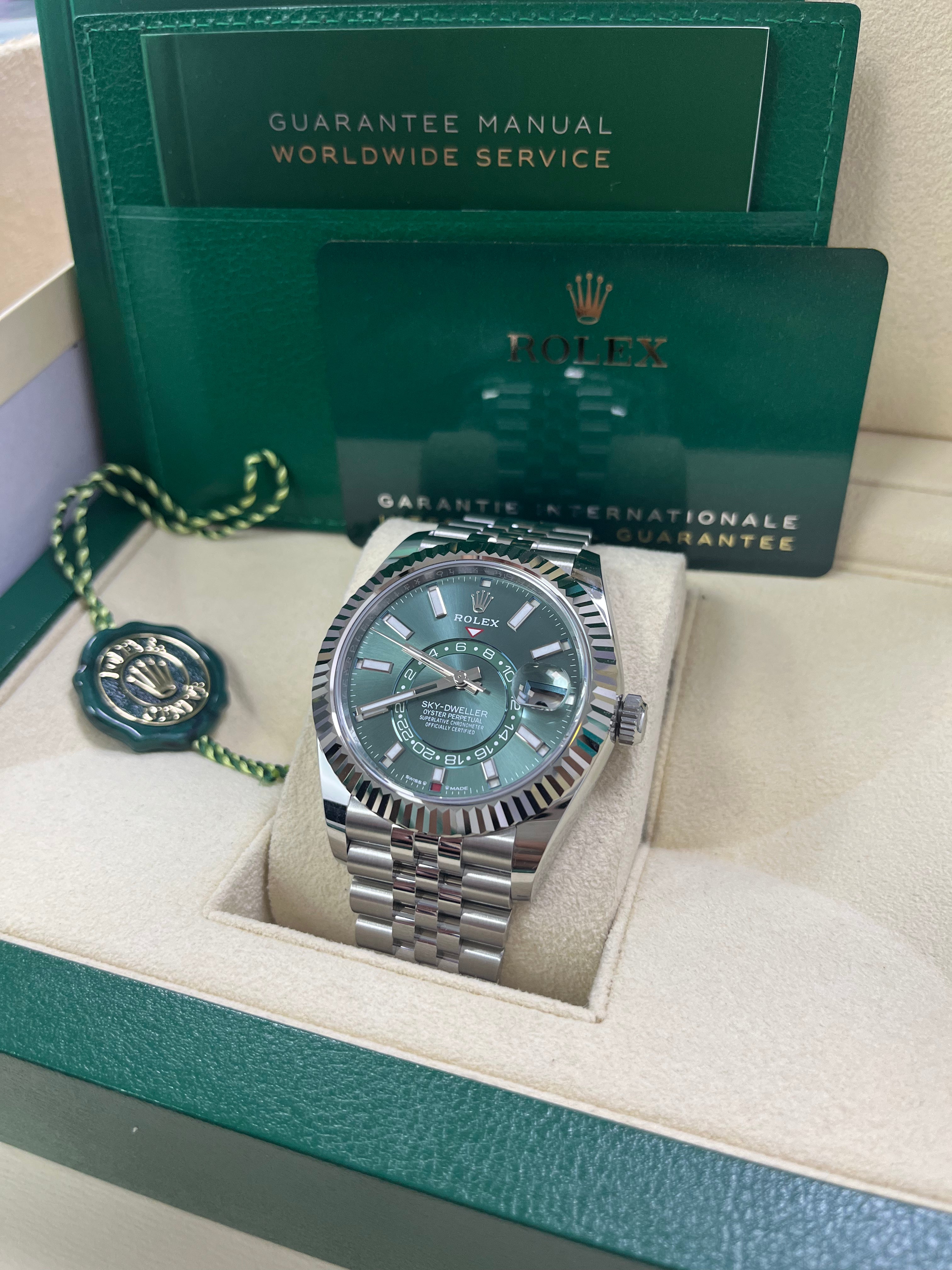 Rolex Sky-Dweller 42mm Mint Green Dial Jubilee Bracelet 336934 - Luxury Automatic Watch for Men, Travel & Business