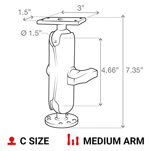 Humminbird Helix 5 RAM-202-153-202U Double Ball Mount with Medium Arm - Enhanced Stability for Marine Navigation & Fishing