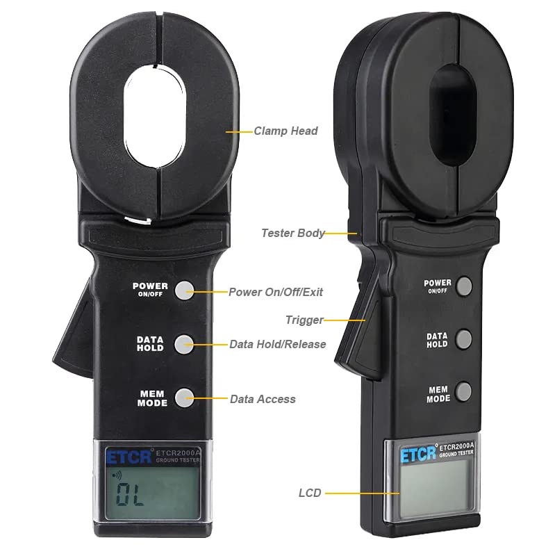 ETCR2000A Digital Clamp Ground Resistance Tester - 0.01-200Ω High Accuracy ±(1%+0.01Ω) for Electrical Safety Testing | Ideal for Industrial Maintenance, Power Systems & DIY Home Electrical Projects