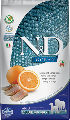 Farmina N&D Prime Grain Free Dry Dog Food - Ocean Herring & Orange Recipe for Medium/Large Breeds | High Protein, Natural Ingredients for Healthy Skin & Coat | Perfect for Active Dogs & Sensitive Stomachs