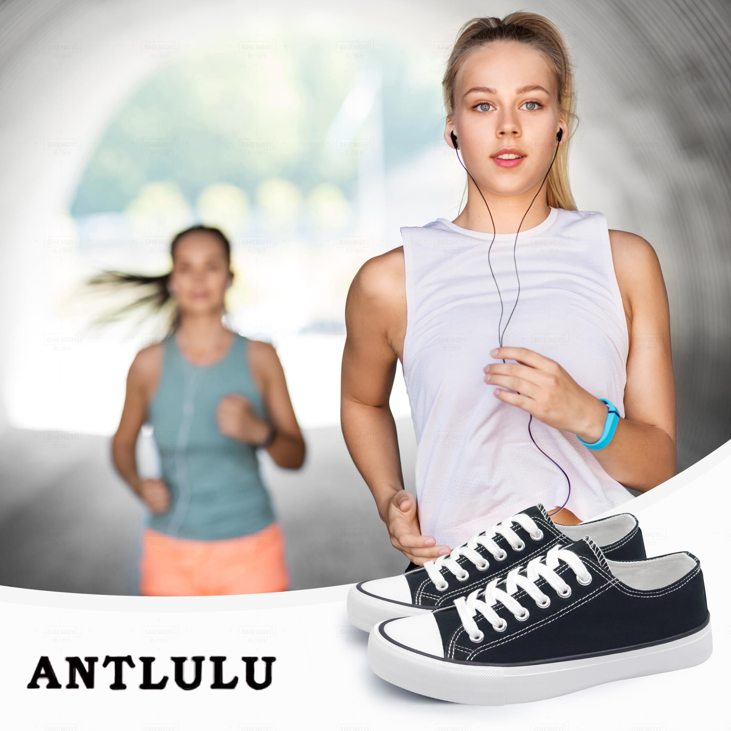 ANTLULU Women's Canvas Sneakers - Low Top Lace-Up Casual Shoes in Black & White | Classic Fashion for Everyday Wear, Walking & Light Activities