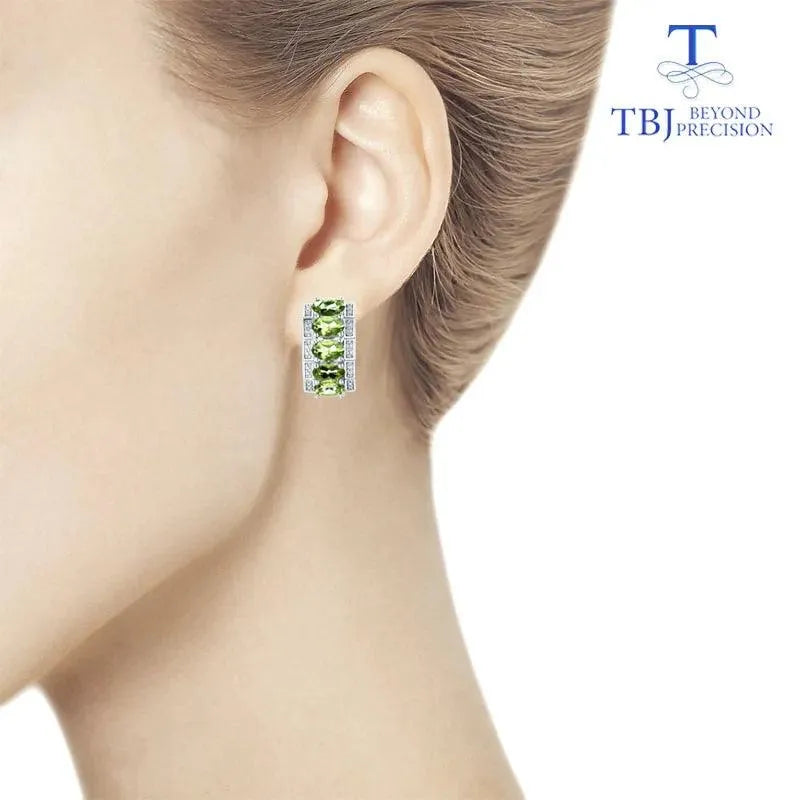 TBJ 925 Sterling Silver Clasp Earrings with Natural Peridot - Elegant Fine Jewelry for Women | Perfect Valentine's Day Gift Box | Ideal for Date Nights, Weddings & Special Occasions