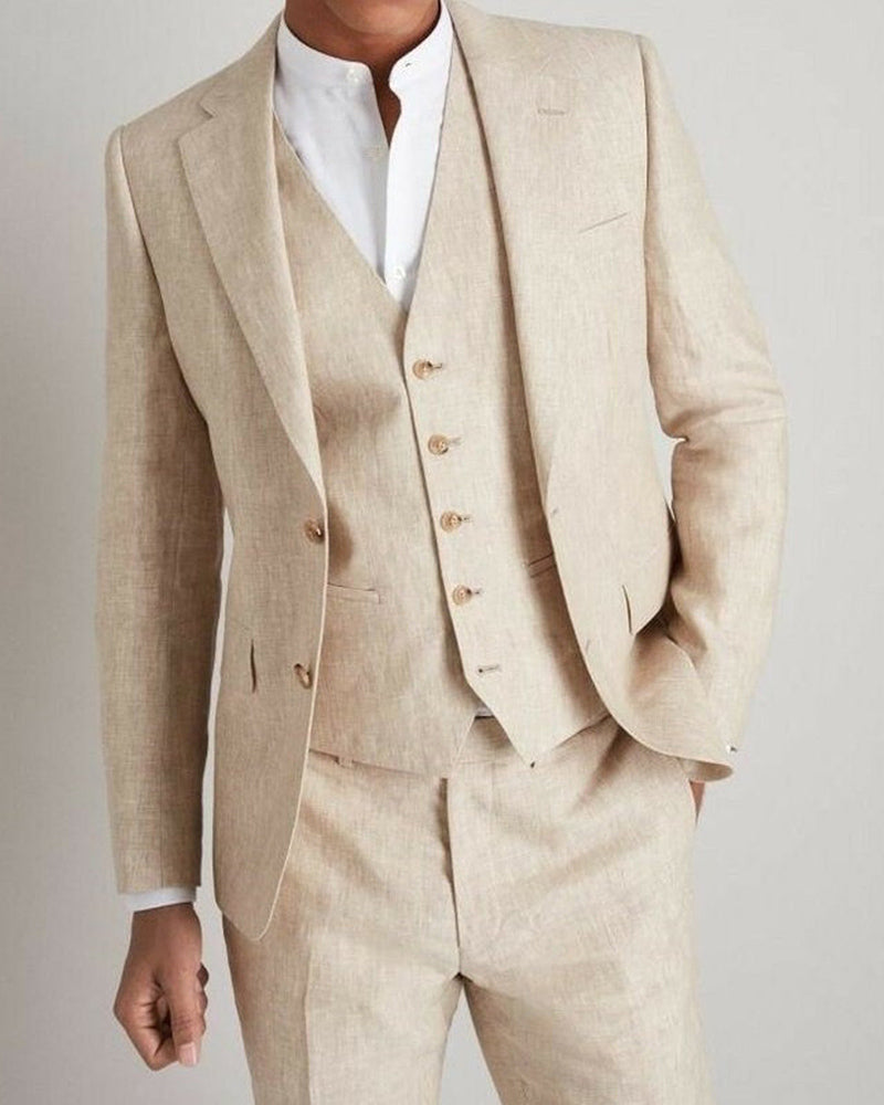Beige Linen Wedding Suits for Groomsmen - 3 Piece Formal Outfit Set CB3514 | Perfect for Summer Weddings, Beach Ceremonies & Formal Events