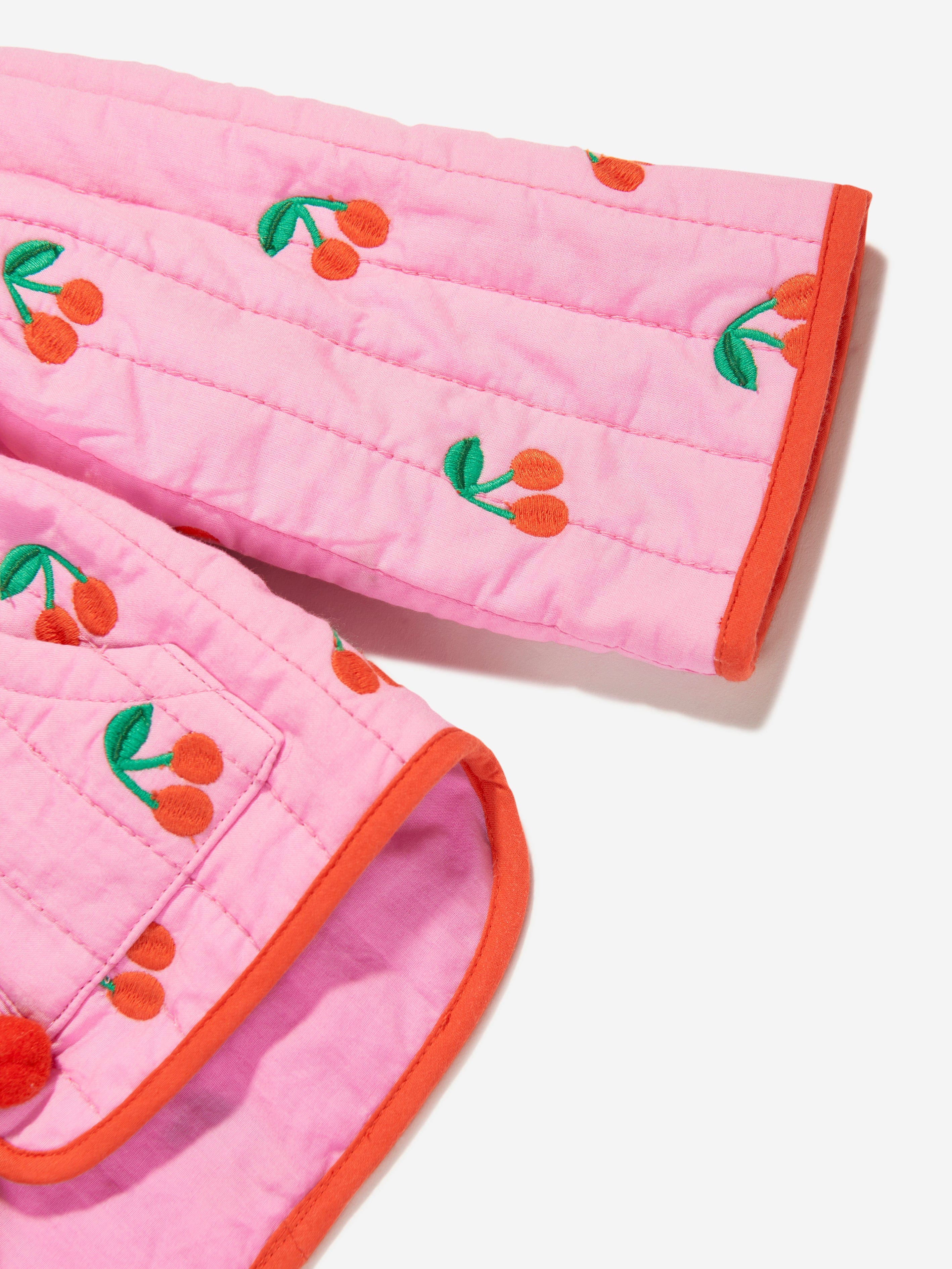 Pink Quilted Cherries Jacket for Baby Girls - Soft & Stylish Winter Outerwear for Toddlers & Infants - Perfect for Playdates, Family Outings & Photo Shoots
