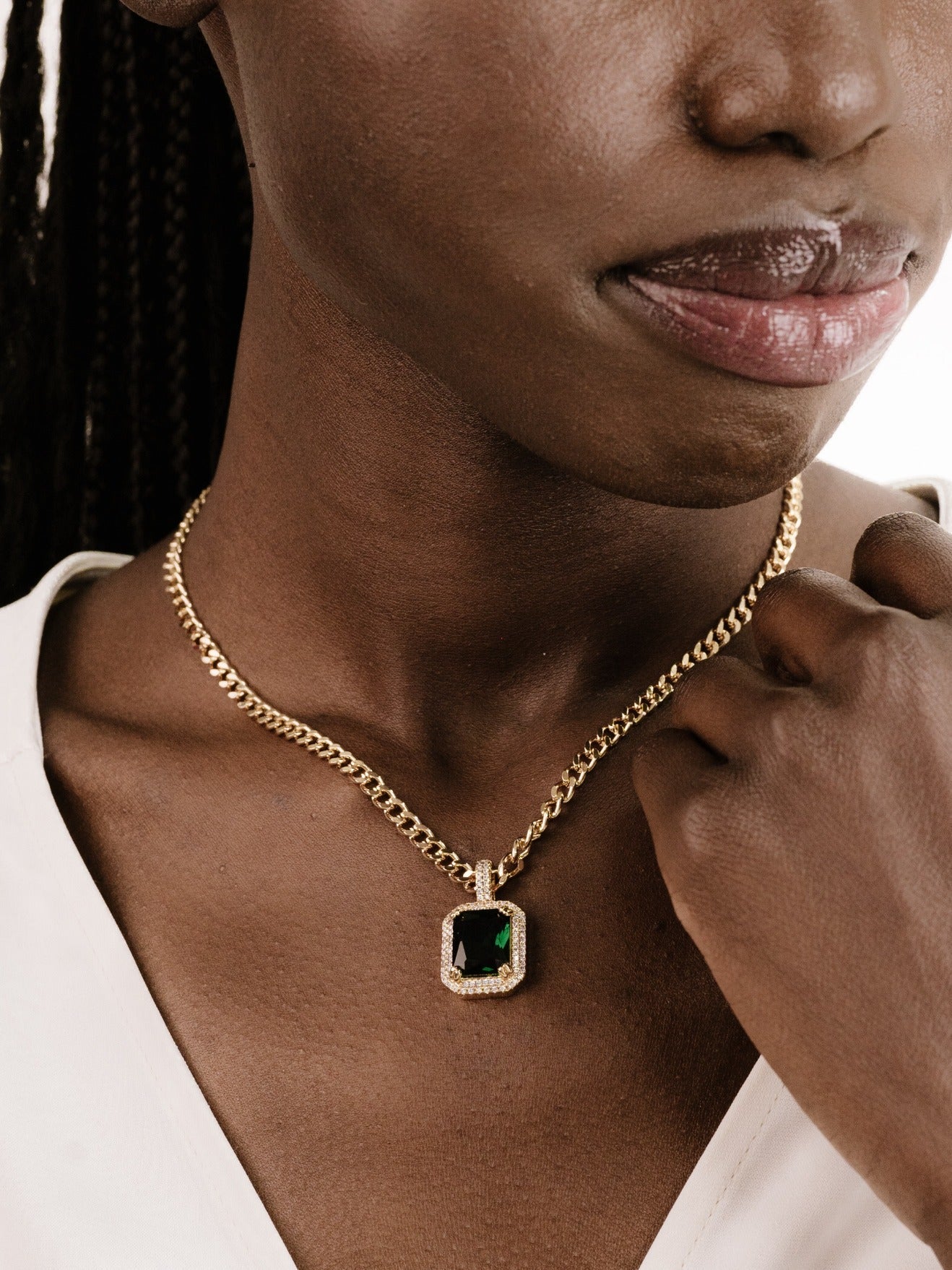 Emerald Stone Pendant Necklace for Women - 14K Gold Plated Sterling Silver Chain - Elegant Jewelry Gift for Birthday, Anniversary & Special Occasions
