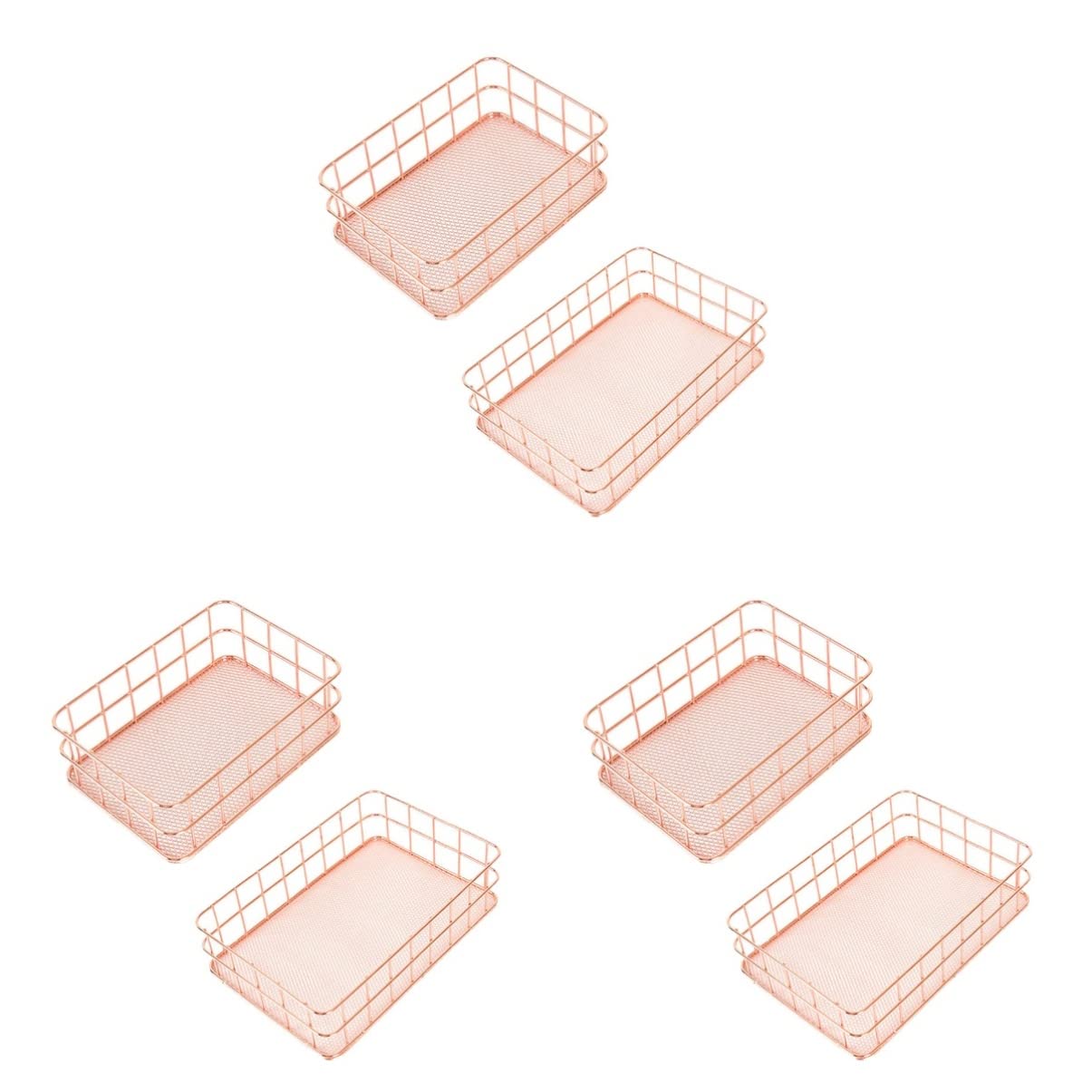 FRCOLOR 6-Pack Metal Wire Storage Baskets - Rustic Farmhouse Desktop Organizer for Makeup, Office Supplies & Bathroom Essentials | Perfect for Vanity, Desk & Home Organization