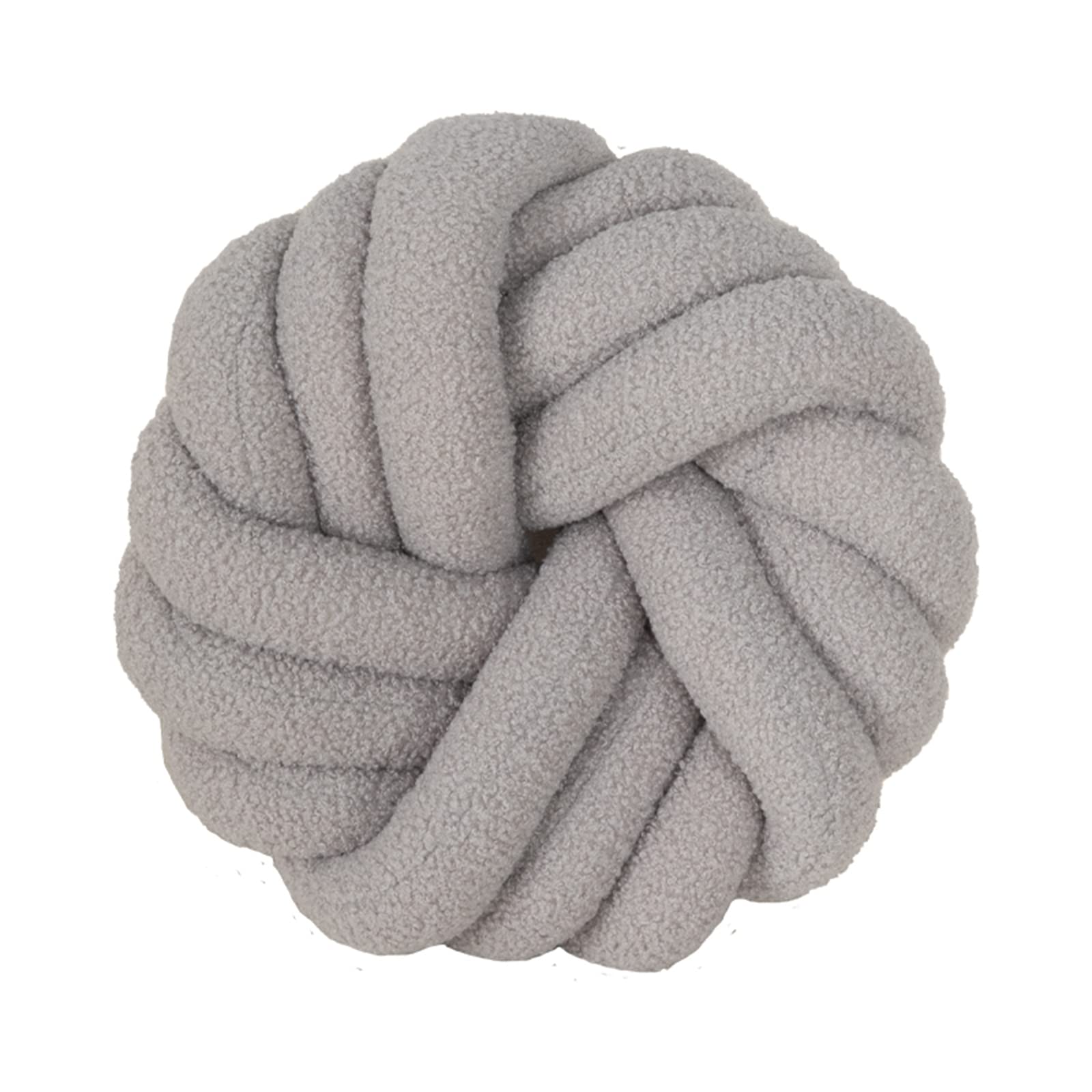 Soft Round Knot Ball Pillow 16x16 - Light Grey Lamb Wool Cushion for Girls & Women | Decorative Throw Pillow for Bedroom, Living Room & Nursery Decor