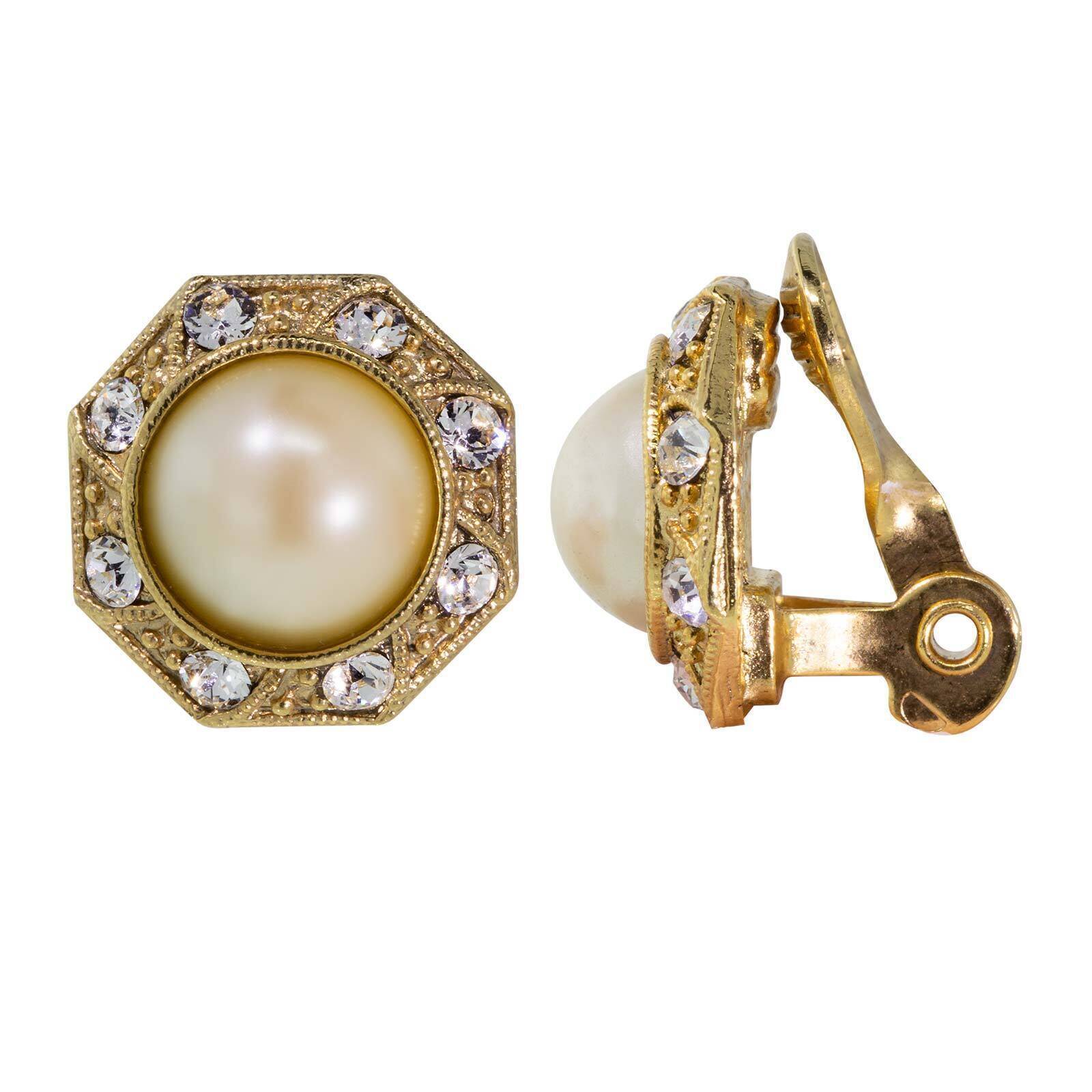 1928 Art Deco Style Crystal Round Button Clip-On Earrings for Women - Vintage Inspired Jewelry for Parties, Weddings & Special Occasions