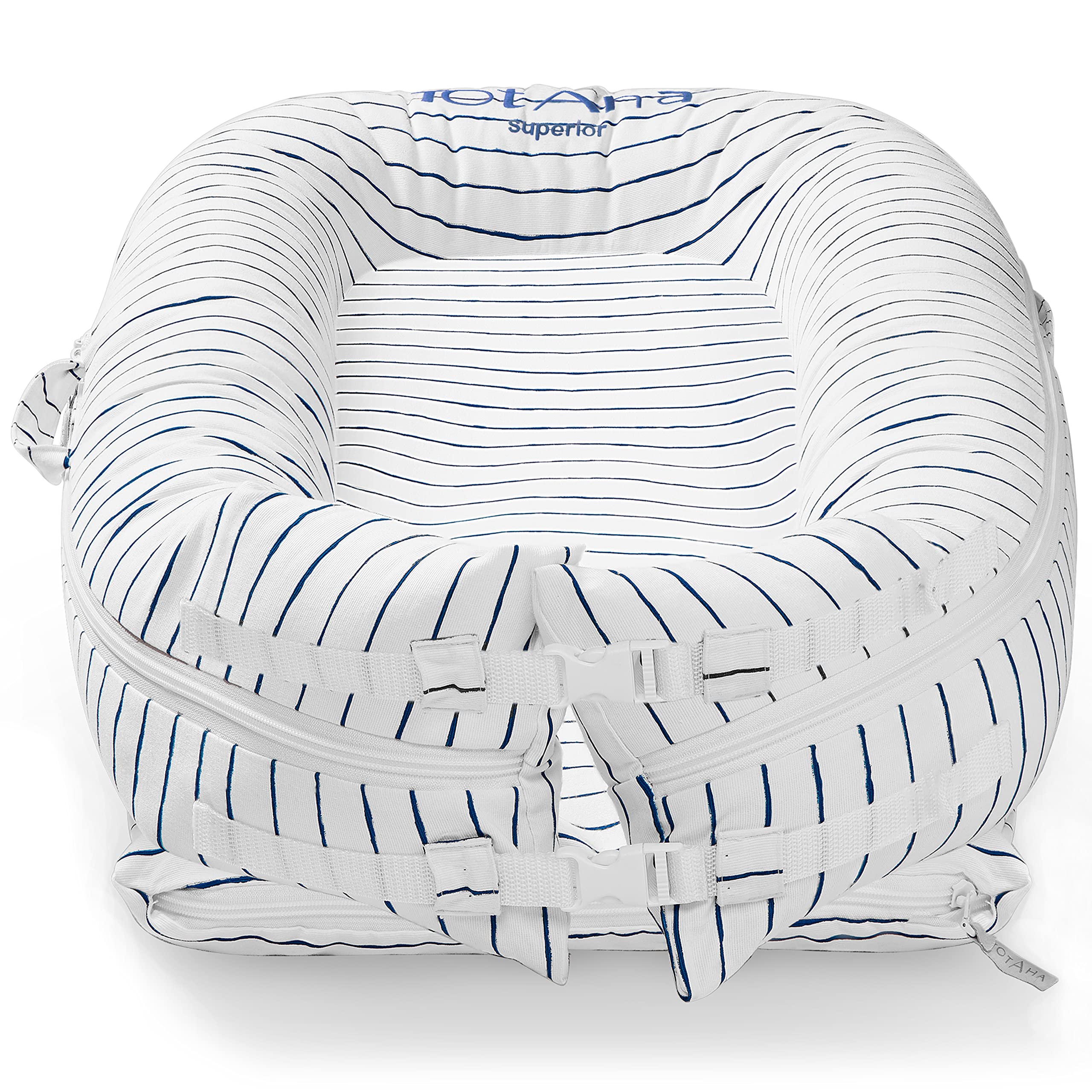 Organic Cotton Baby Nest & Portable Lounger - Newborn Essentials for 0-12 Months | Safe & Comfortable Infant Floor Seat | Perfect for Nursery, Travel & Playtime | Stripe Design