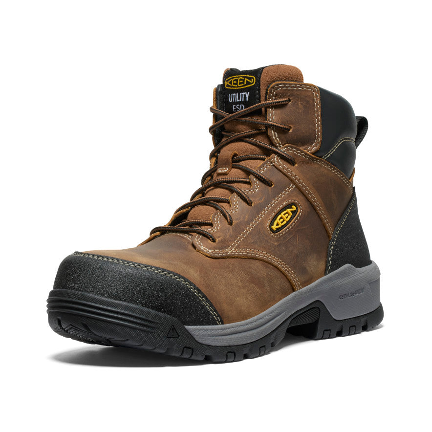 Men's Evanston 6 ESD Safety Boot with Carbon Toe - Bison/Black - Slip Resistant Work Boots for Electricians & Industrial Workers
