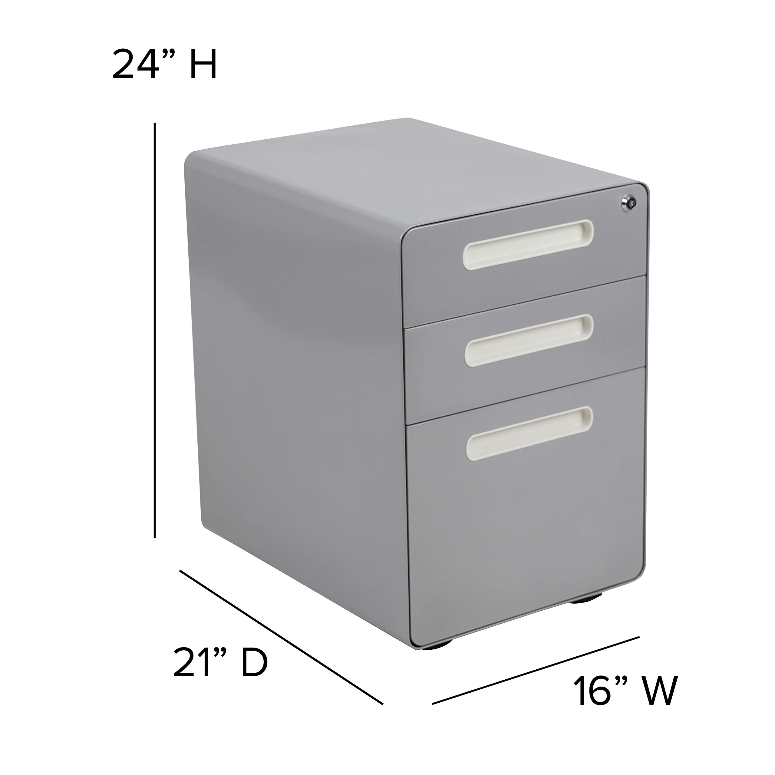 EMMA + OLIVER 3-Drawer Mobile Locking File Cabinet - Ergonomic Office Storage Organizer with Wheels, Gray - Perfect for Home Office, Classroom & Small Business Document Organization