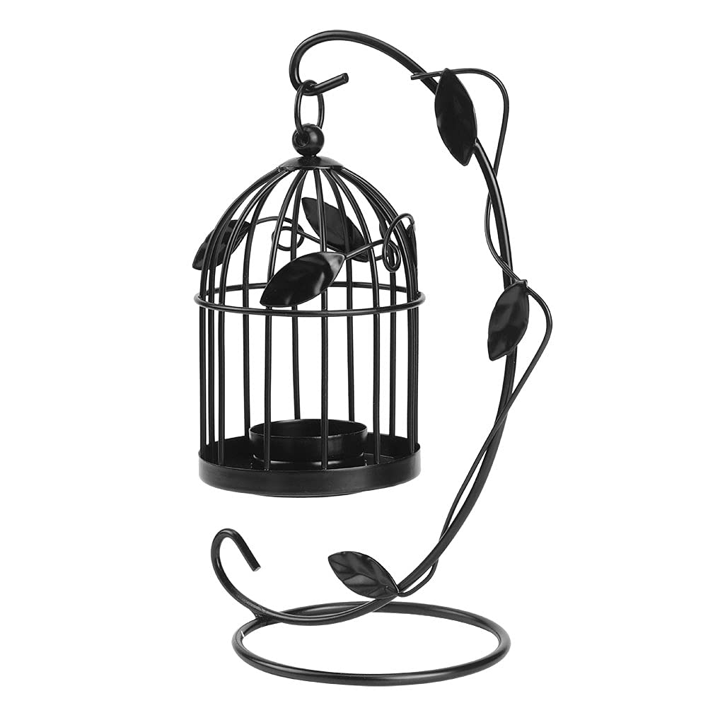 Kuuleyn Decorative Iron Candle Holder with Hollow Leaf Design - Hanging Candlestick for Home Decor, Wedding, Party & Romantic Dinner Ambiance (Black)