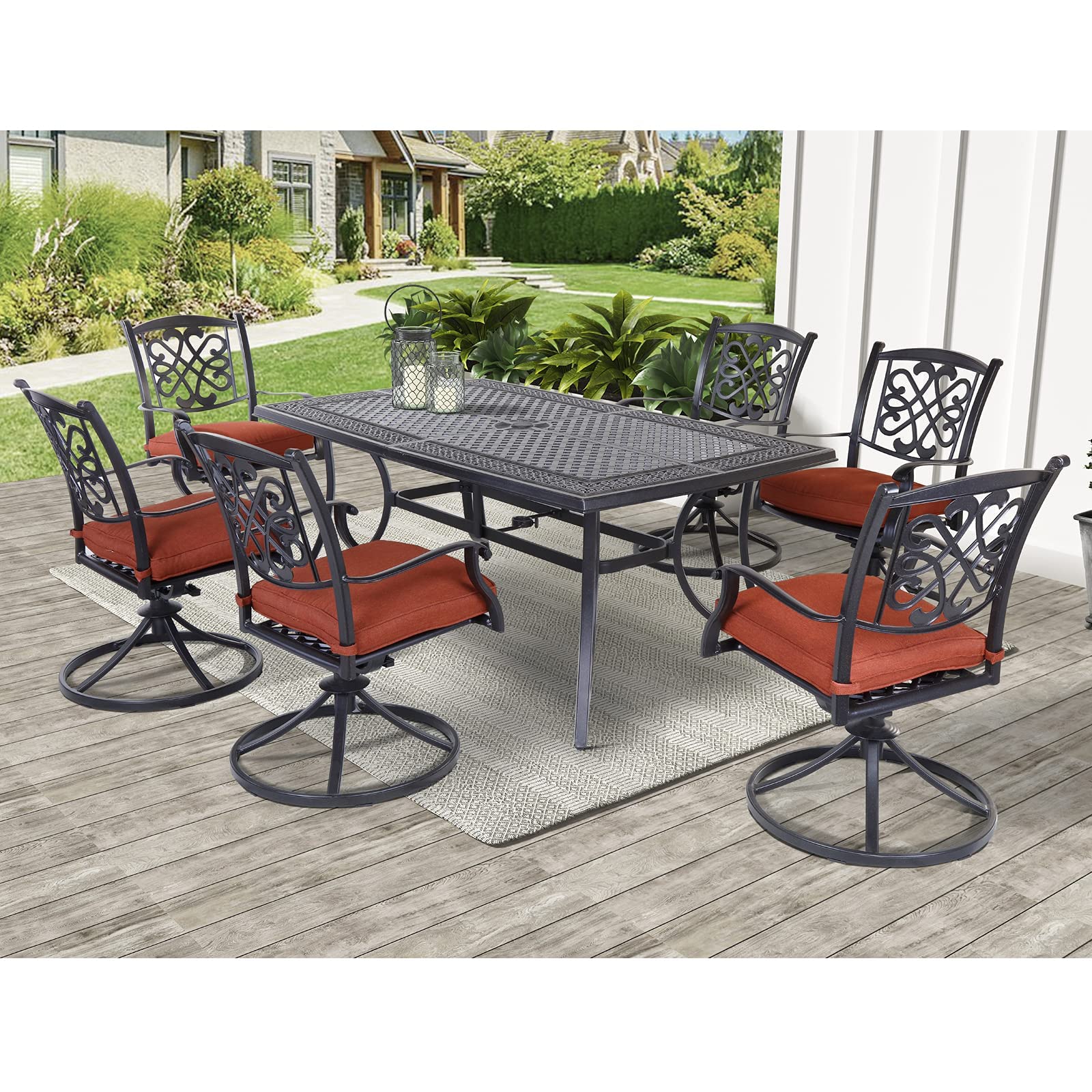 2-Piece Patio Swivel Dining Chair Set - All-Weather Aluminum Outdoor Rocking Bistro Chairs with Thick Cushions - Perfect for Garden, Backyard, Poolside & Restaurant Outdoor Seating