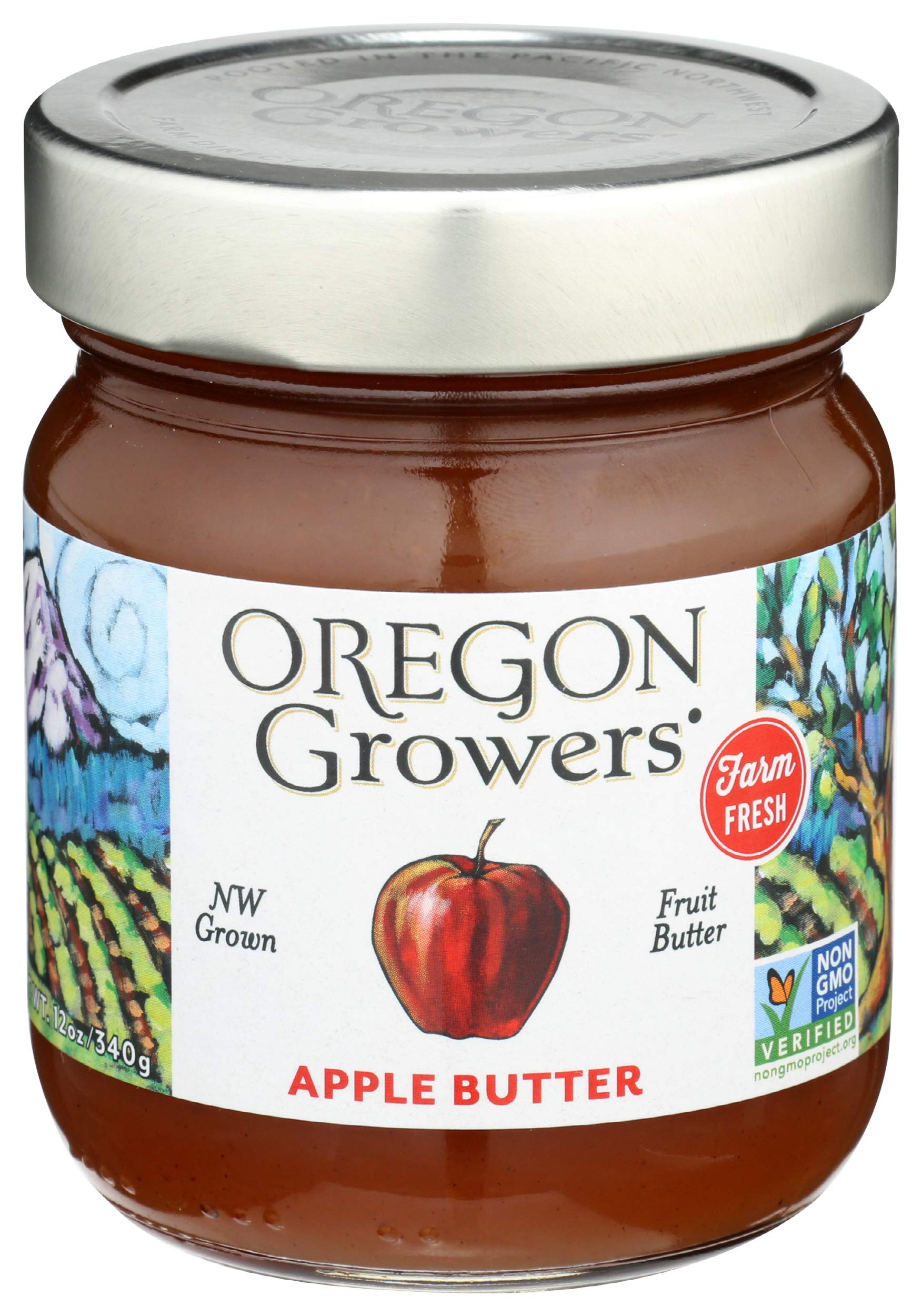 Oregon Growers Apple Butter Spread - 12 oz Jar | All-Natural, Gluten-Free Fruit Preserve for Toast, Pancakes & Baking | Perfect for Breakfast & Desserts