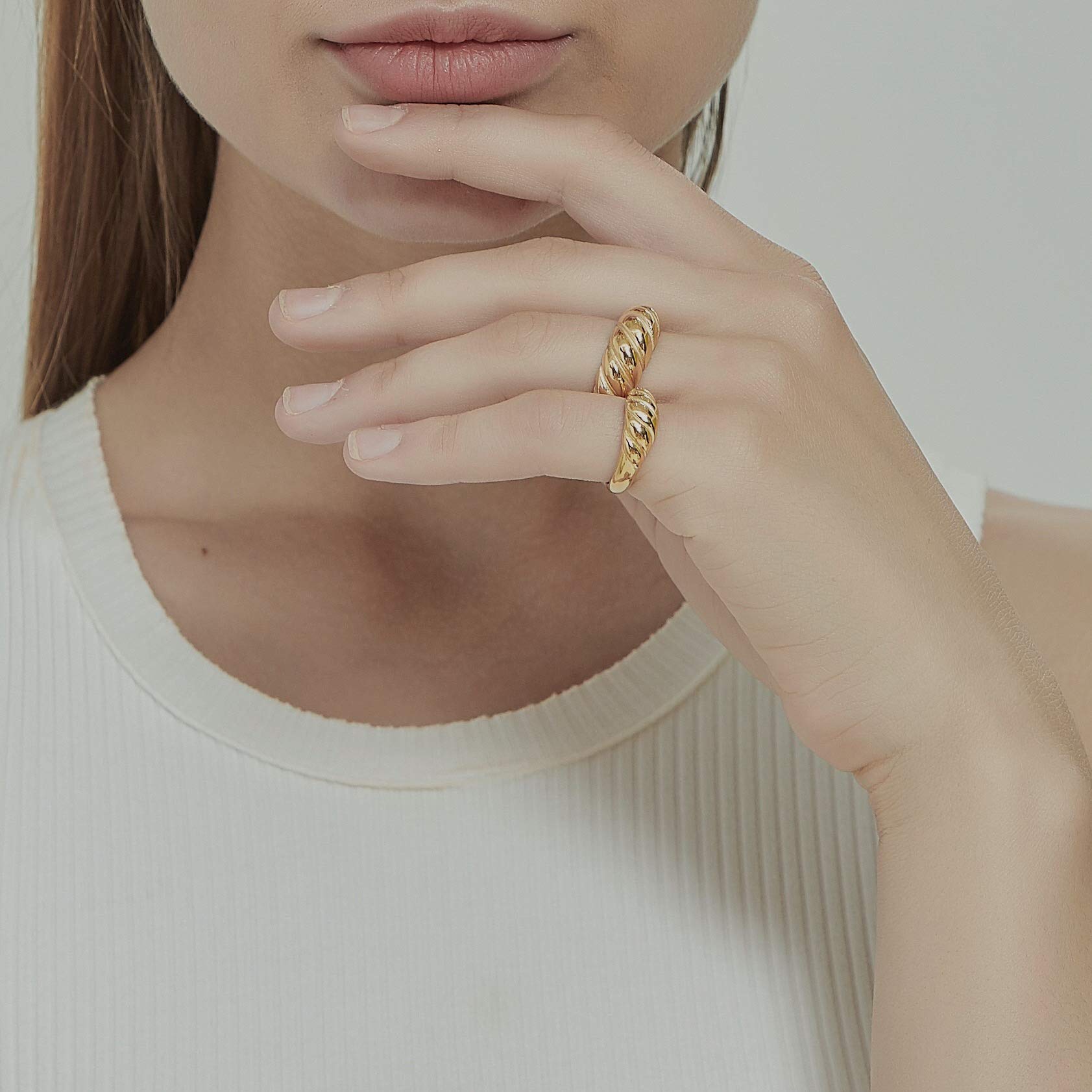 18K Gold Plated Croissant Dome Band Ring - Stackable Minimalist Signet Ring for Women | Dainty Jewelry for Everyday Wear, Layering & Gift Giving (Small)