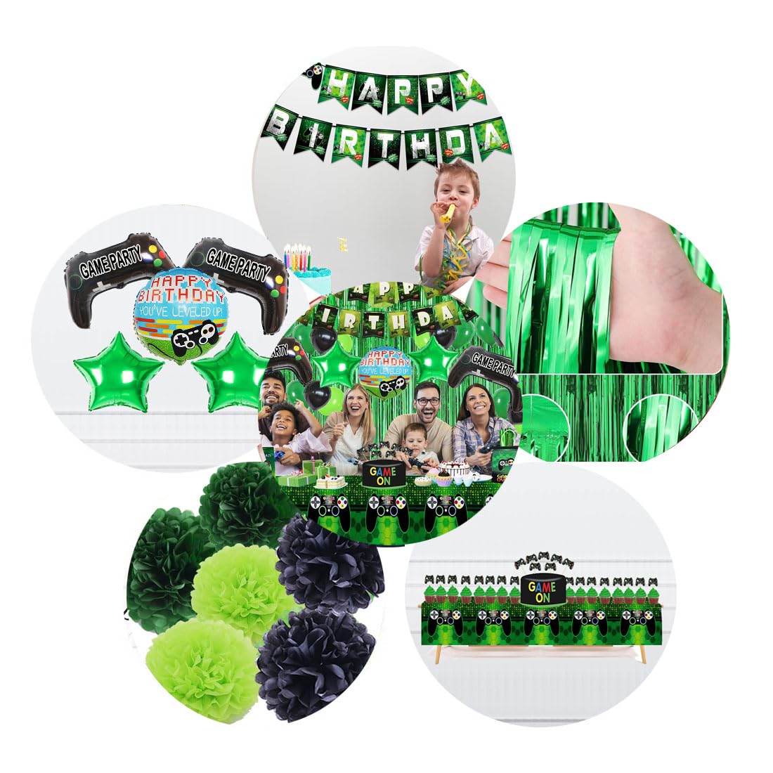 Video Game Themed Party Decorations Set - Happy Birthday Banner, Balloons, Tablecloth, Foil Curtain & Cake Toppers for Boys & Family Celebrations | Perfect for Gaming Birthday Parties, Kids Events & Family Gatherings