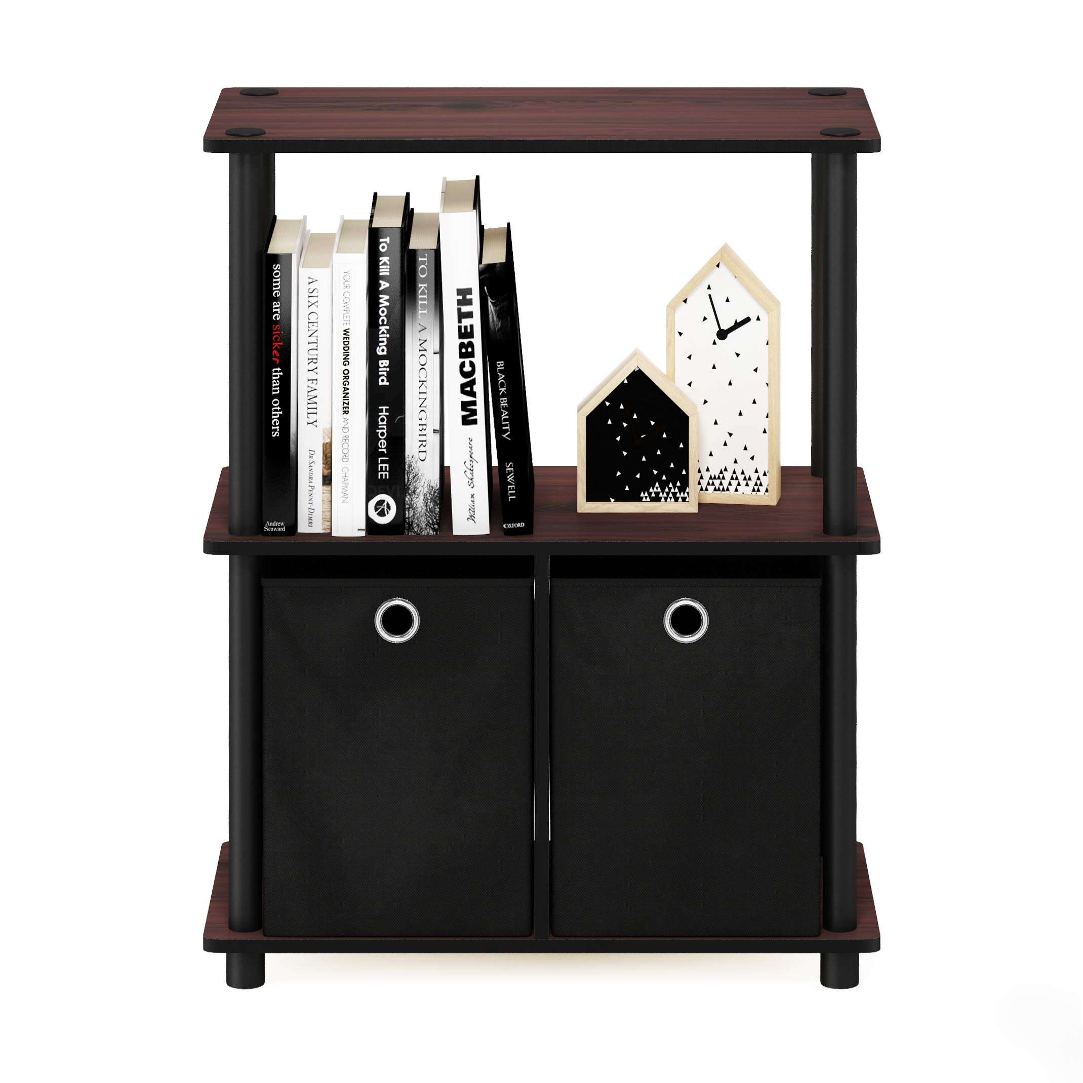 Furinno Go Green 3-Tier Multipurpose Storage Shelf with Bins - Dark Cherry/Black - Space Saving Organizer for Home, Office, Closet & Garage Storage