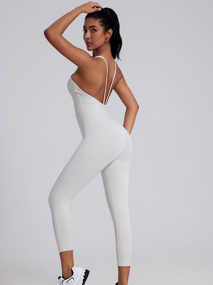 ZASUWA Women's V-Neck Cross Back Backless Bodycon Jumpsuit - Slimming Hip Lift Design for Evening Party, Clubwear & Night Out