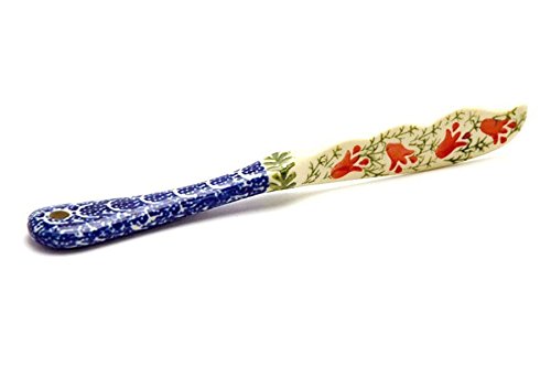 Polish Pottery Butter Spreader - Crimson Bells Design - Handcrafted Ceramic Knife for Jam, Butter & Cheese - Perfect for Breakfast, Brunch & Tea Time