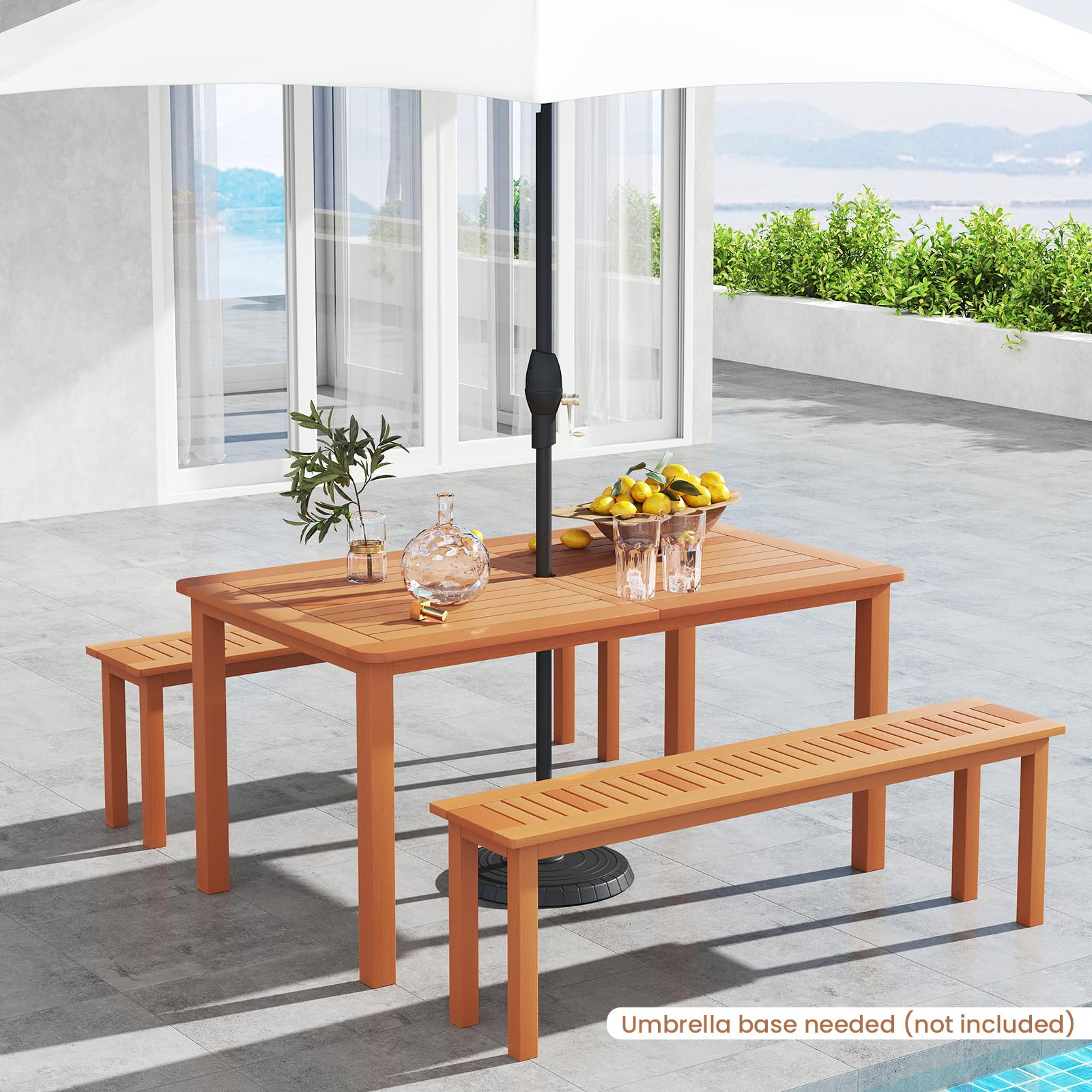 **Tangkula 6-Person Outdoor Dining Table with Umbrella Hole - Solid Wood Patio Table with Teak Oil Finish, Rectangle Garden Table for Yard, Porch, Deck & Indoor Use - Perfect for BBQs, Family Gatherings & Outdoor Entertaining**