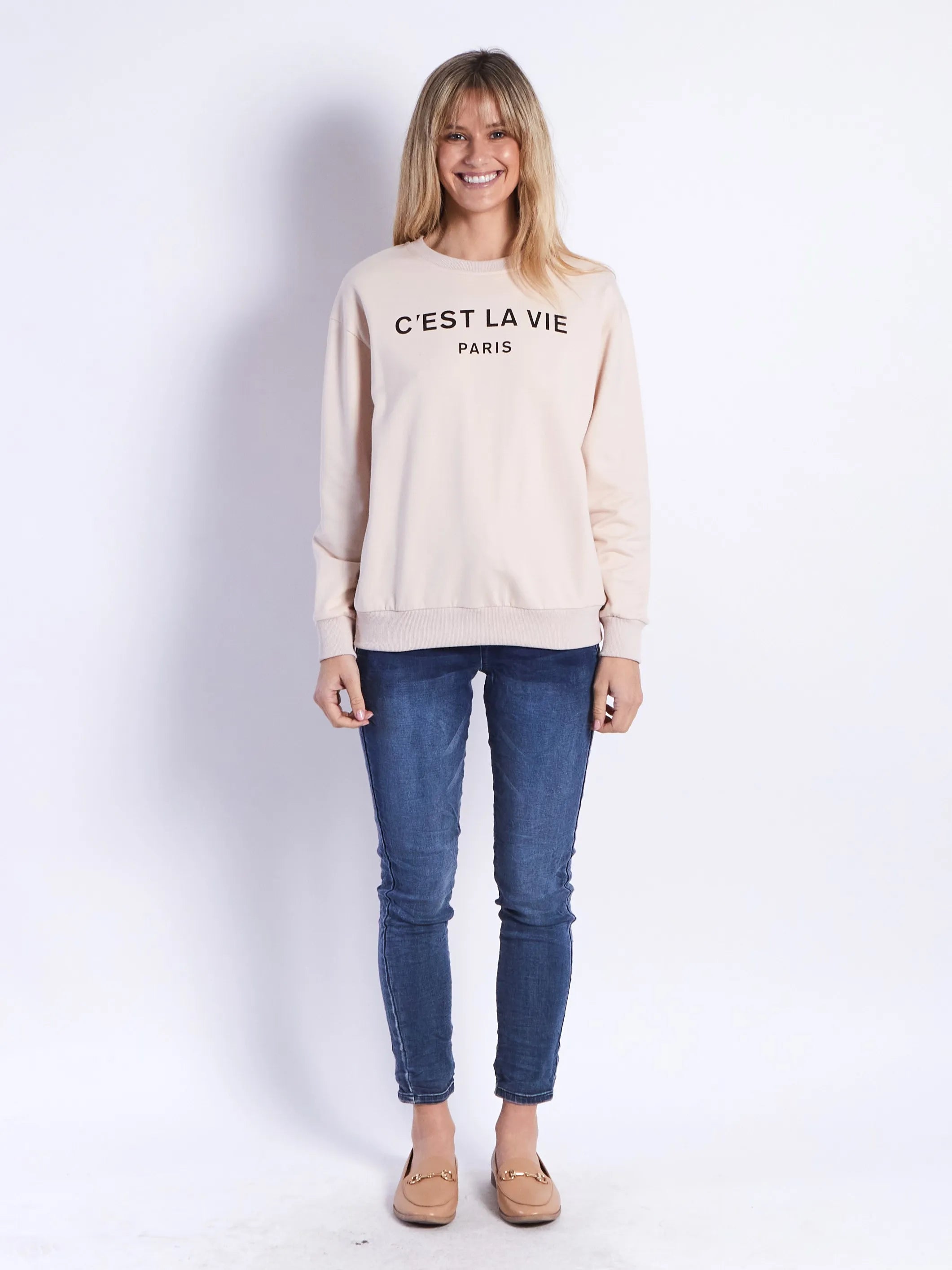 La Vie Sweat | Soft & Cozy Beige Pullover Hoodie for Women | Perfect for Casual Outfits, Lounge Wear & Fall Fashion