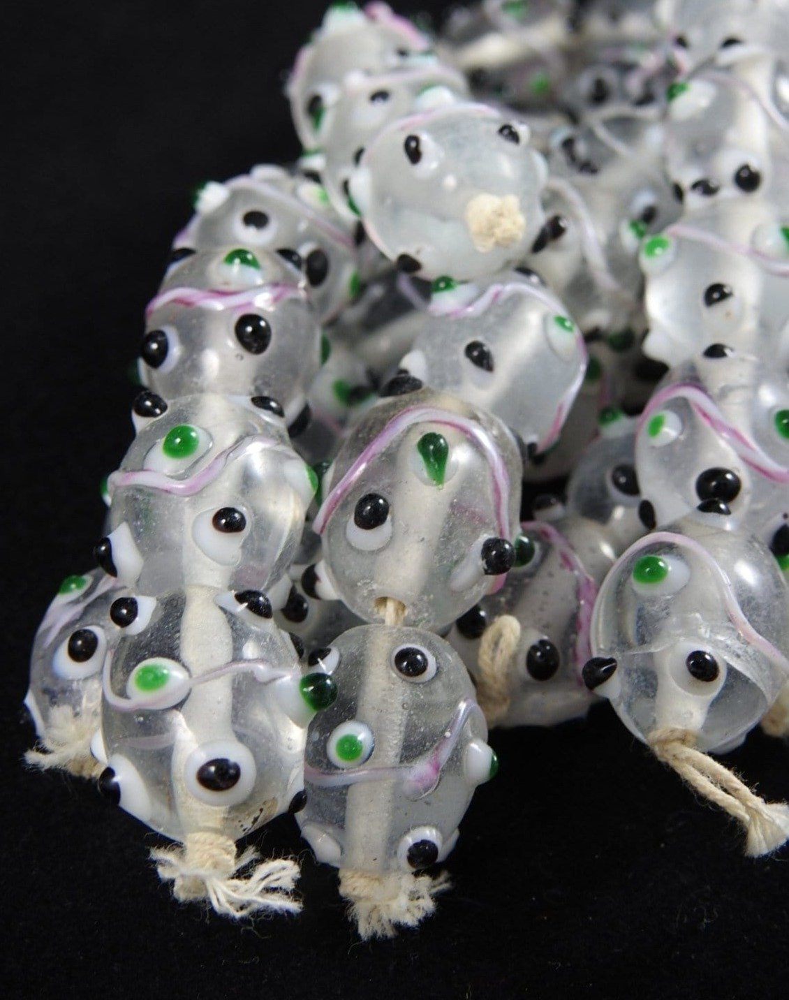 Handblown Clear Green & Black Glass Bead Strand - Unique Bohemian Jewelry Making Supplies for DIY Necklaces, Bracelets & Home Decor