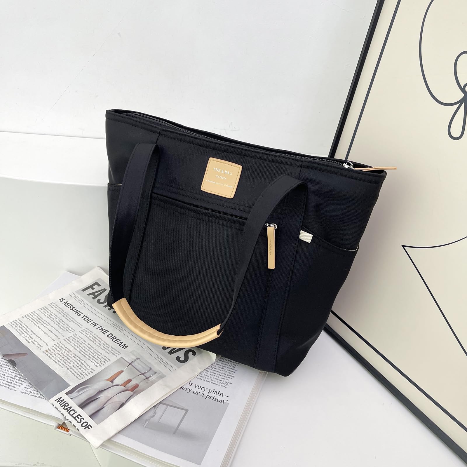 Stylish Women's Canvas Tote Bag with Zipper & Multiple Pockets - Durable Work Handbag for Office, Travel, College & Everyday Use | Perfect for Commuting, Shopping & Business Meetings