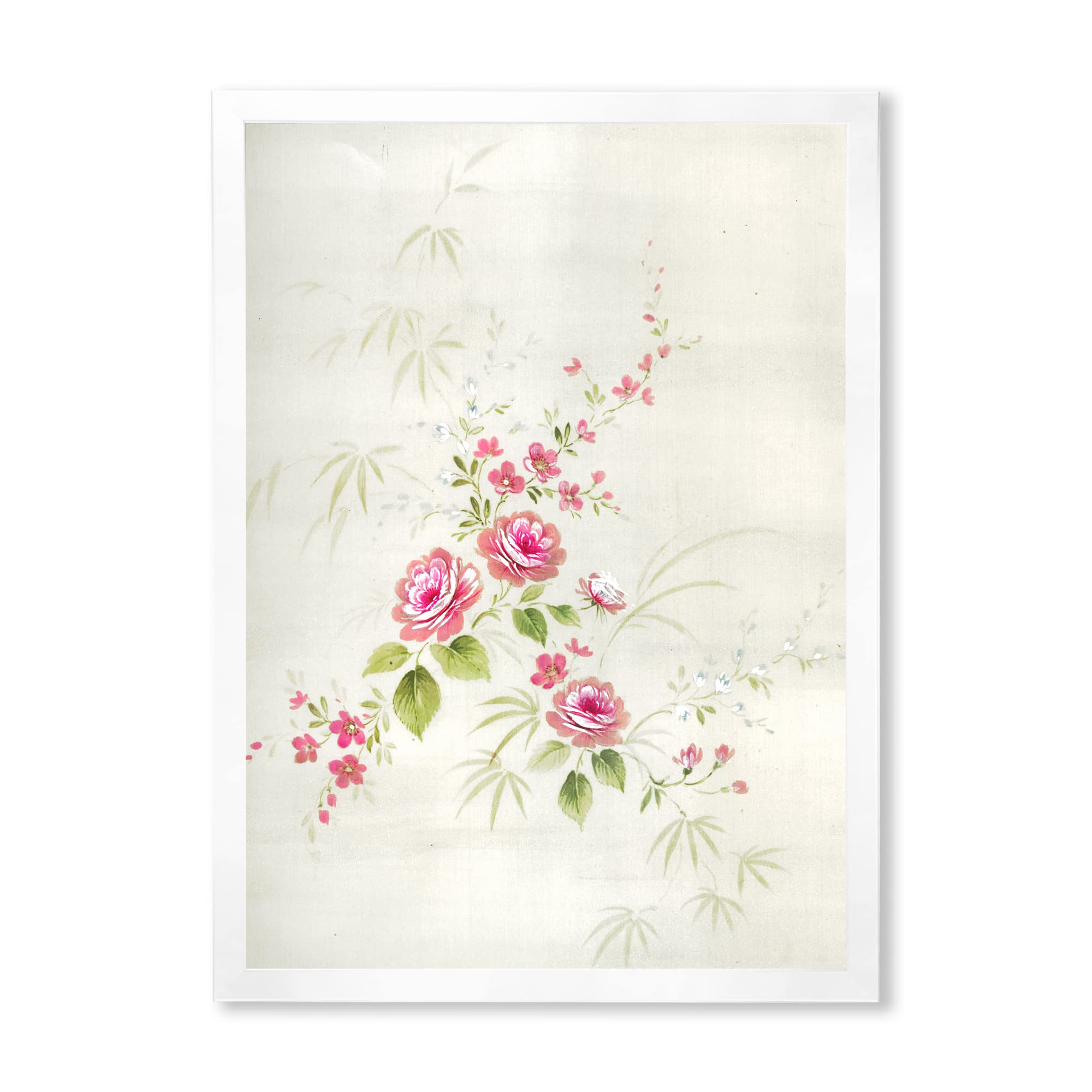 Vintage Floral Wall Art - Retro Flower Drawing II Framed Canvas Print for Living Room, Bedroom & Office Decor