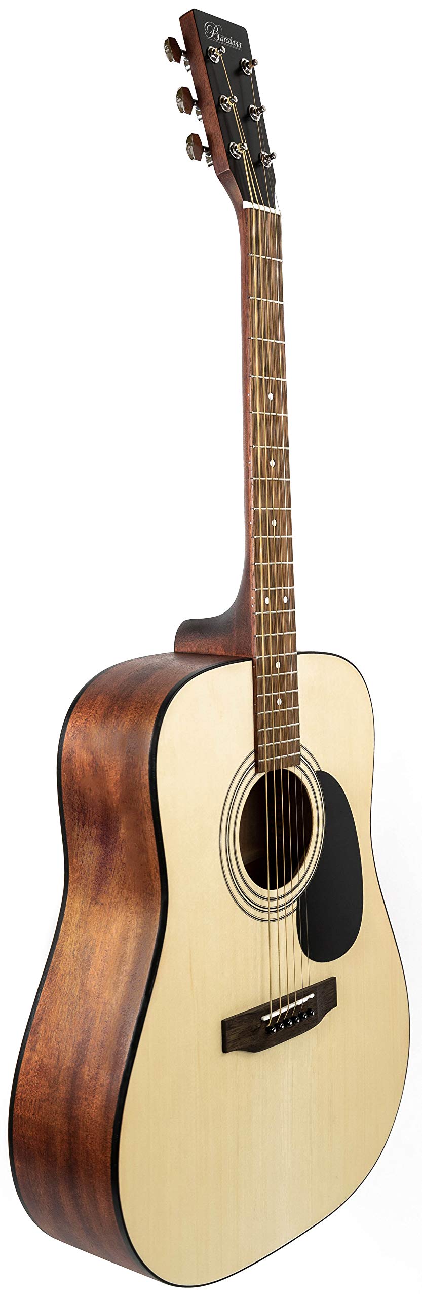 Barcelona D500 Dreadnought Acoustic Guitar Bundle - Natural Finish with Gig Bag, Strings, Tuner, Strap, Picks, Online Lessons & Accessories | Perfect for Beginners, Camping, Travel & Home Practice
