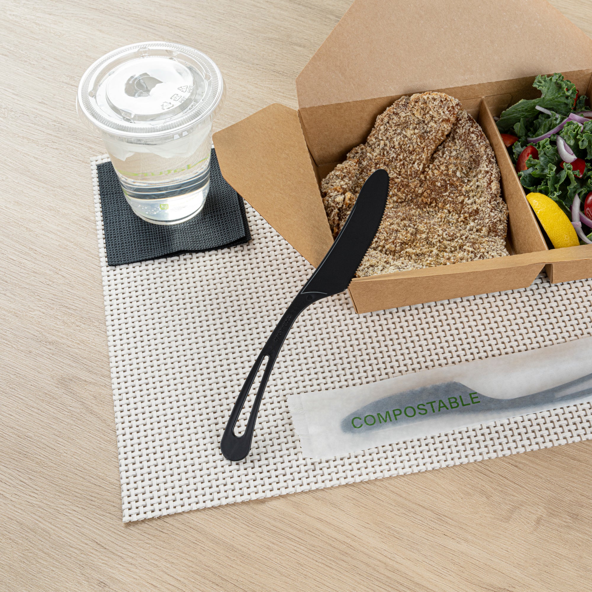 Eco-Friendly Basic Nature Black CPLA Compostable Plastic Knives – Heat Resistant, 7.5 Inch, 250 Count Box – Perfect for Parties, Picnics & Sustainable Dining