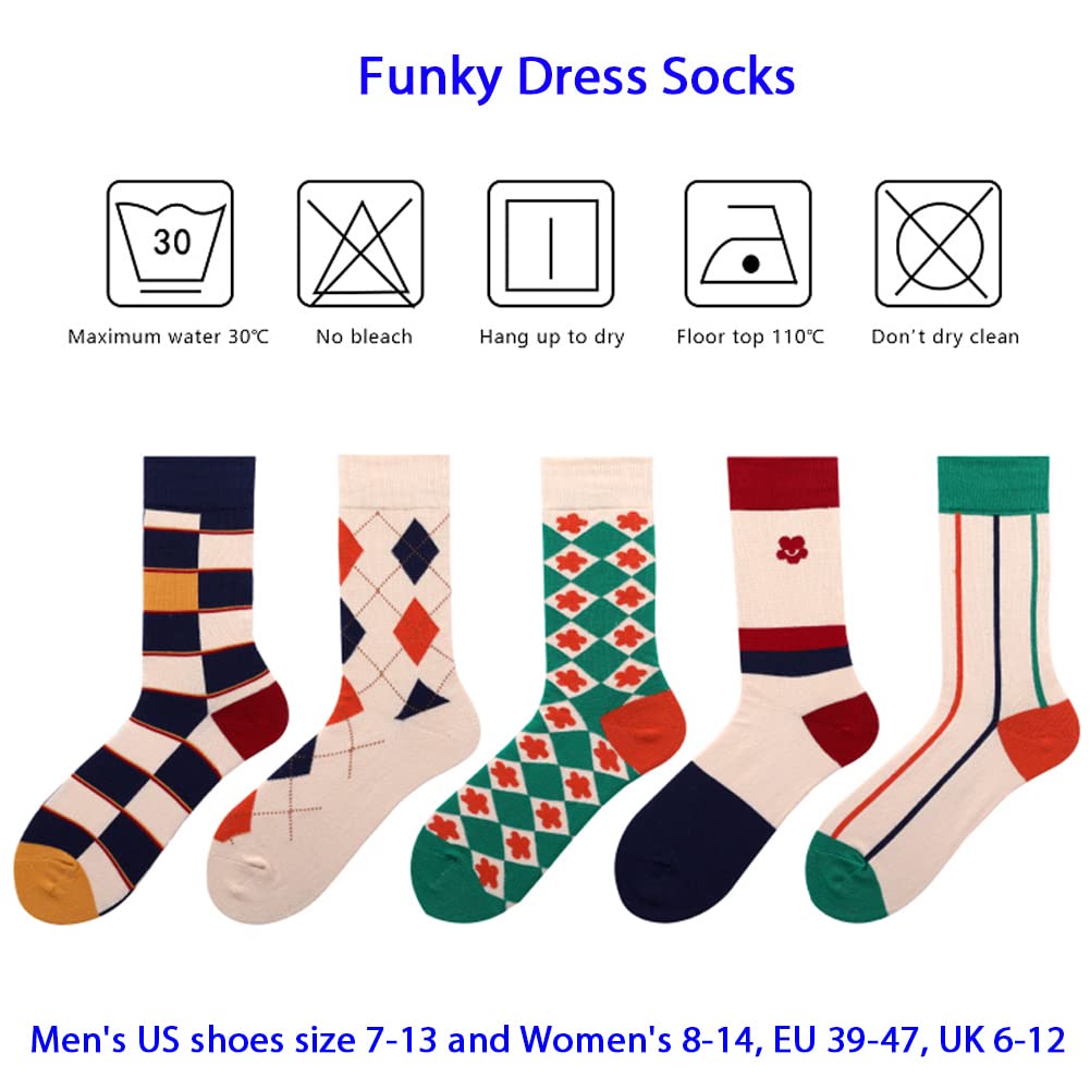 DRASEX Men's Dress Socks - Colorful Cotton Crew Socks with Fun Patterns for Business & Casual Wear - Perfect for Office, Parties & Everyday Comfort