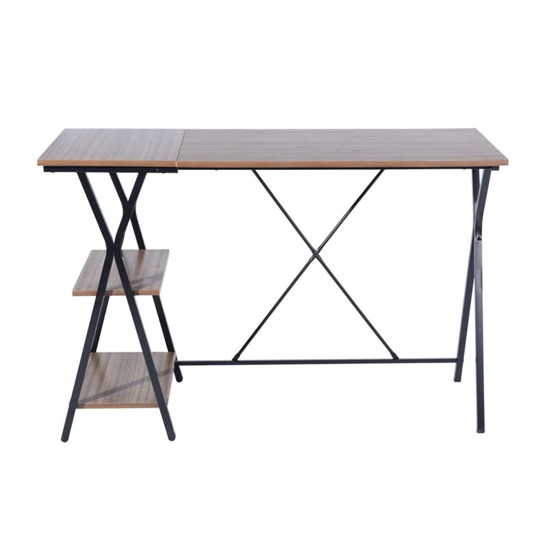 Walnut L-Shaped Desk with Shelves for Home Office & Gaming