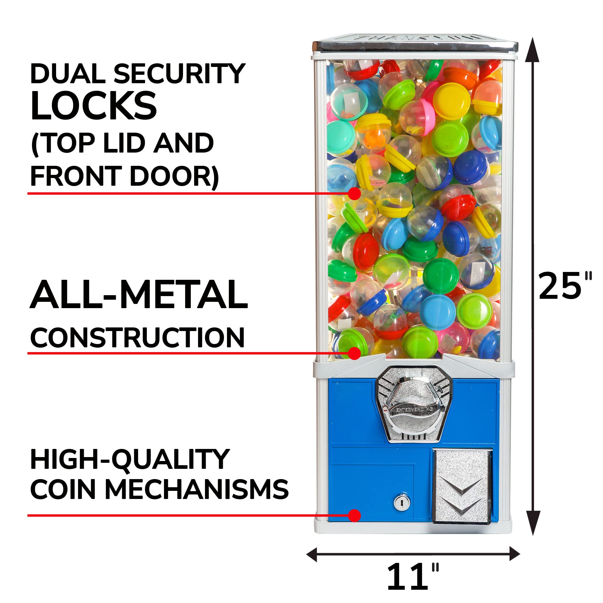 Commercial Vending Machine for 2 Inch Round Capsules - Prize & Gumball Dispenser with Big Capsule Capacity - Blue | Perfect for Arcades, Malls, and Retail Stores