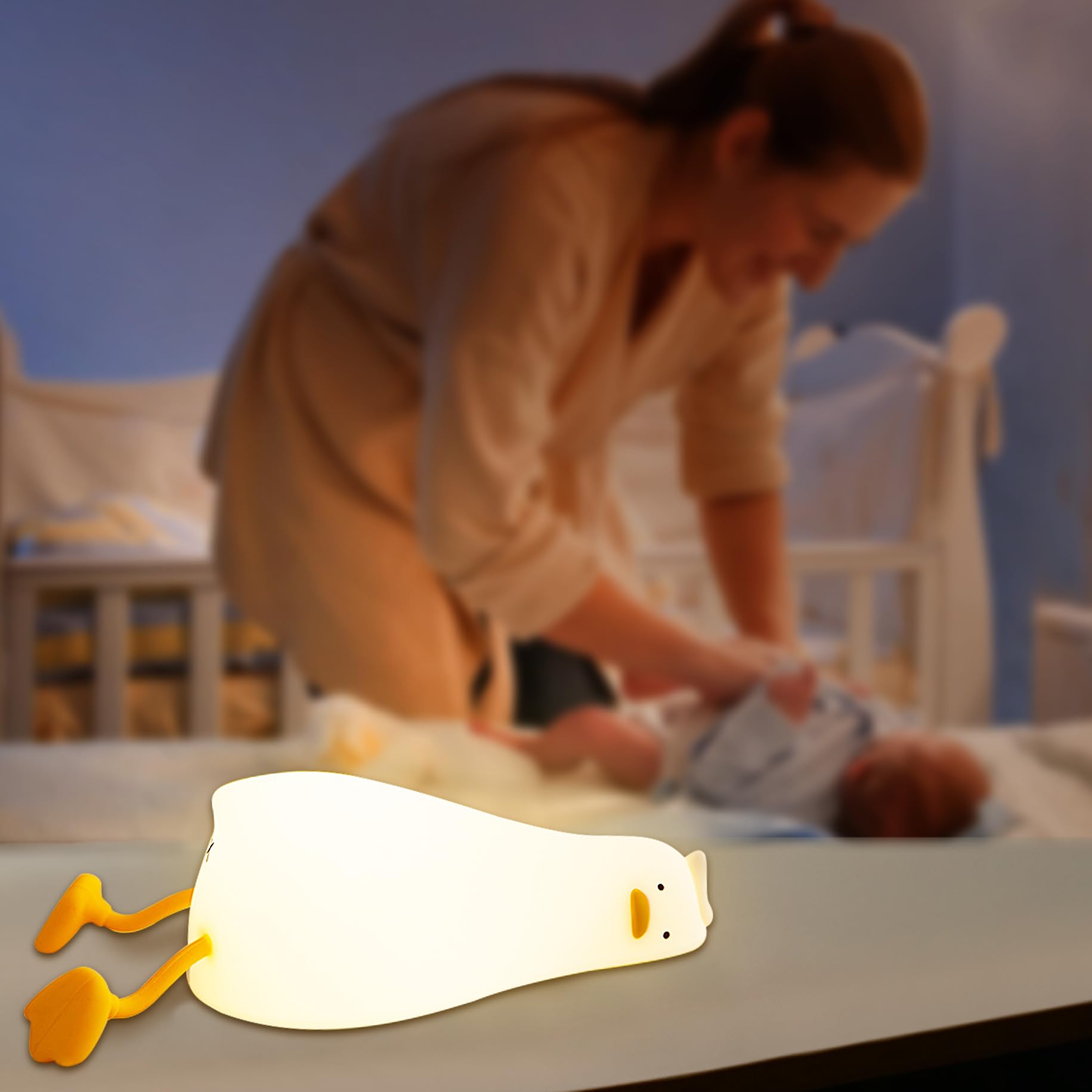 Rechargeable LED Flat Duck Night Light - Cute Silicone Squishy Lamp with 3-Level Dimmable Touch, Perfect for Nursery, Breastfeeding, Toddler & Kids Room Decor - Soothing Night Light for Bedtime, Feeding & Relaxation