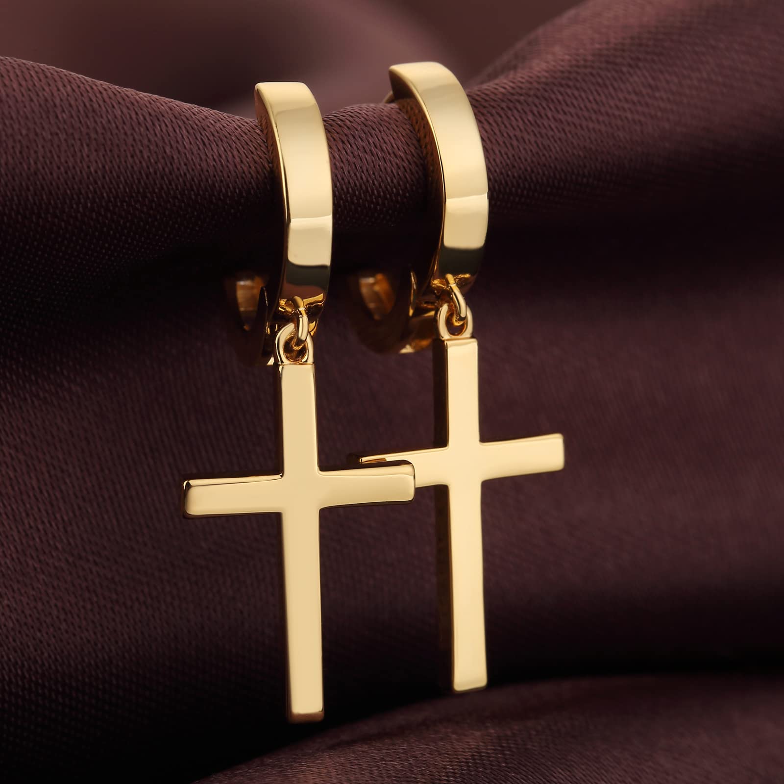 S925 Sterling Silver Cross Hoop Earrings for Women & Men - Unisex Dangle Earrings in Silver, Black, Gold & Rose Gold | Perfect for Everyday Wear, Gifts & Religious Occasions