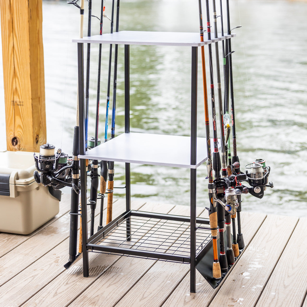 Heavy Duty Tarpin Fishing Rod Holder Stand - Holds Up to 10 Fishing Rods for Secure Storage | Perfect for Boat, Dock, Garage, and Outdoor Fishing Gear Organization