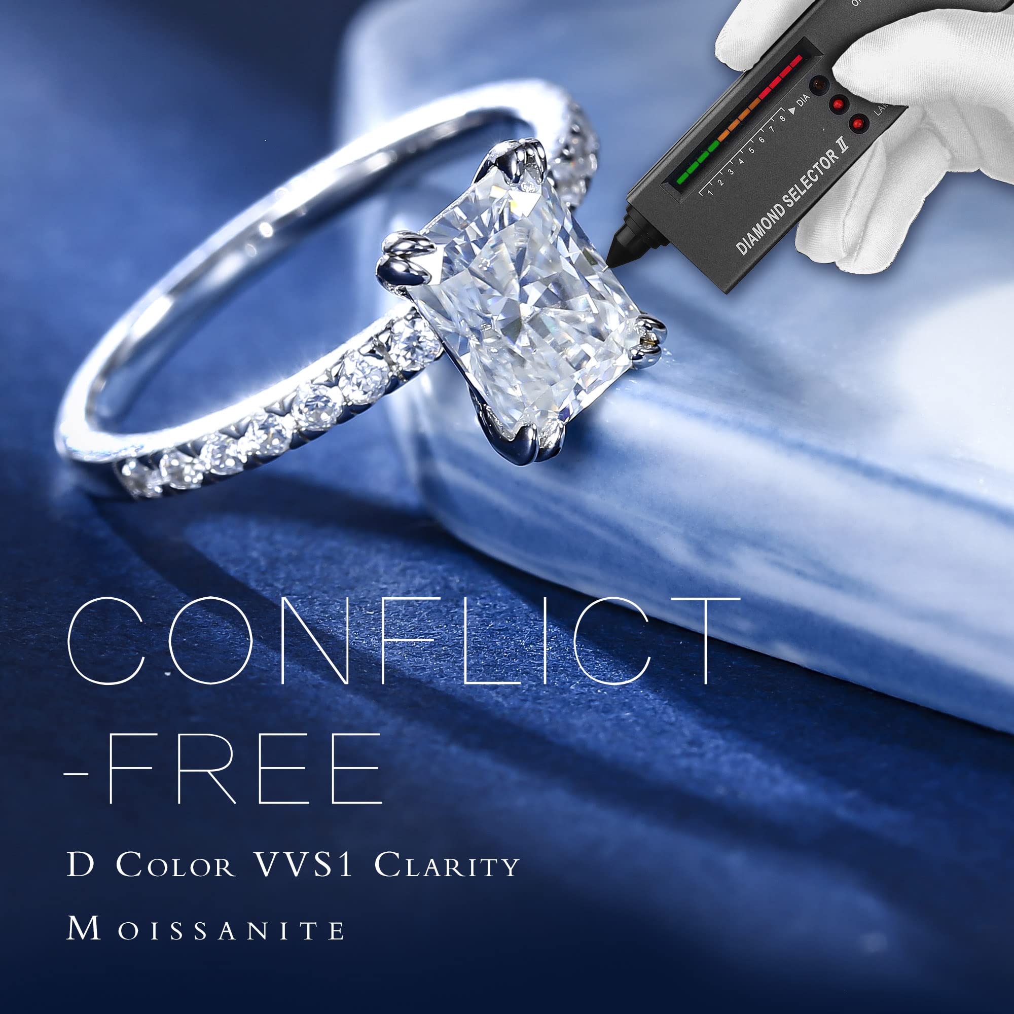 2ct Radiant Cut Moissanite Engagement Ring for Women - D Color VVS1 Clarity Lab Created Moissanite Wedding Ring in 14K White Gold, Anniversary Gift, Valentine's Day Present for Her, Perfect for Proposals, Bridal Jewelry & Special Occasions