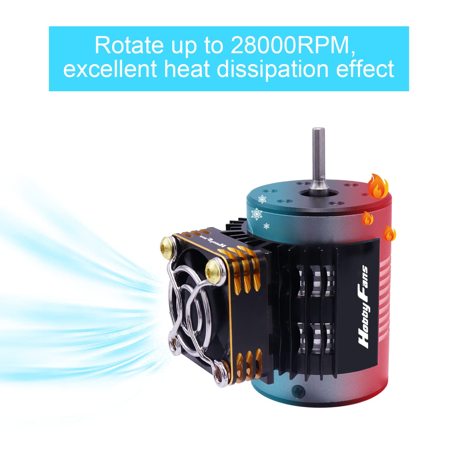 High-Speed 28000RPM Aluminum RC Cooling Fan with Heatsink - Compatible with 1/8 1/10 Scale RC Cars, 540 550 F540 3650 3660 Motors (Gold) - Perfect for RC Racing, Drifting & Off-Road Vehicle Cooling
