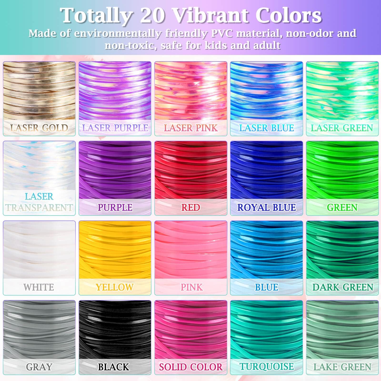 Cridoz Lanyard String Kit - 20 Rolls Plastic Cord & 50 Keychains for DIY Bracelets & Crafts