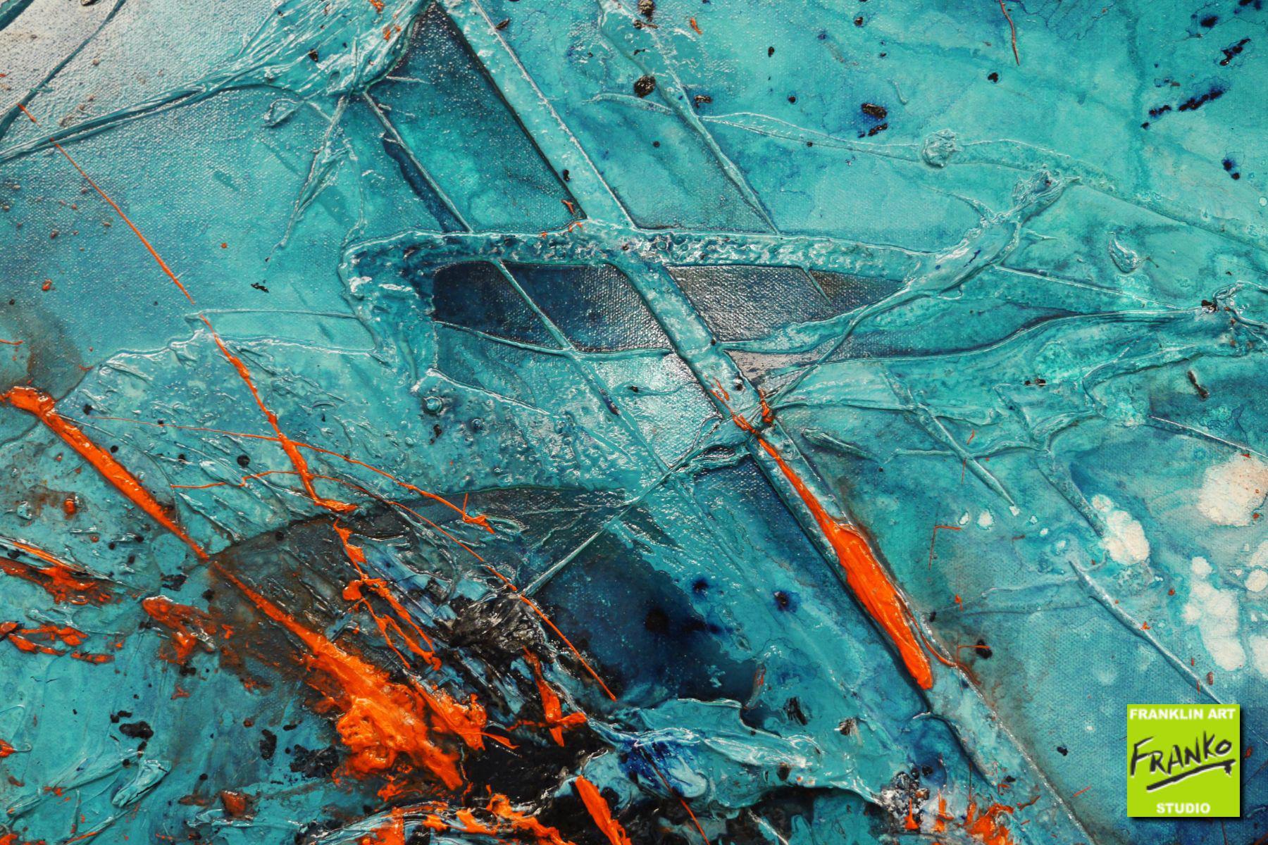 Blue Orange Textured Abstract Painting - 190cm x 100cm Large Modern Wall Art for Living Room, Bedroom & Office Decor | Liquid Candy Style Canvas Art