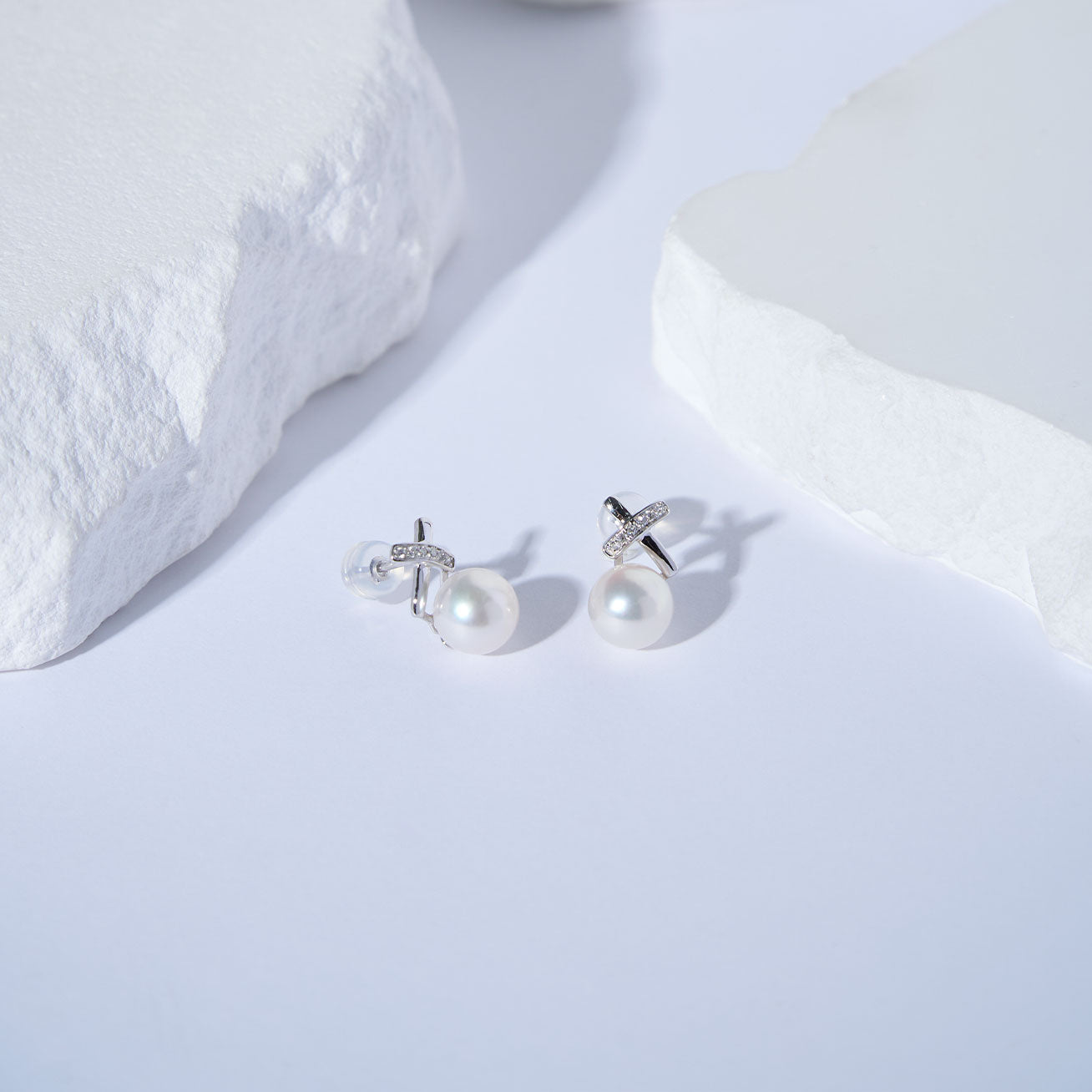 18K Solid Gold Diamond Hanadama Akoya Pearl Earrings KE00232 | X Collection – Elegant Jewelry for Weddings, Anniversaries & Special Occasions