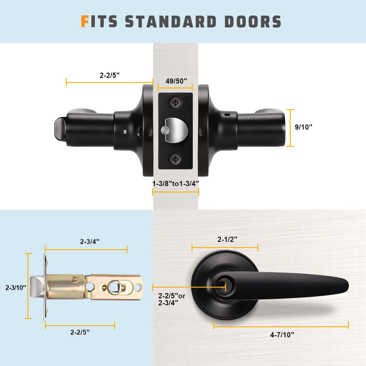 KNOBWELL 2 Pack Matte Black Exterior Door Handle Set - Keyed Alike Entry Lever Handles with One Keyway for Front Doors, Gates & Home Security - Durable & Stylish Hardware for Modern Homes